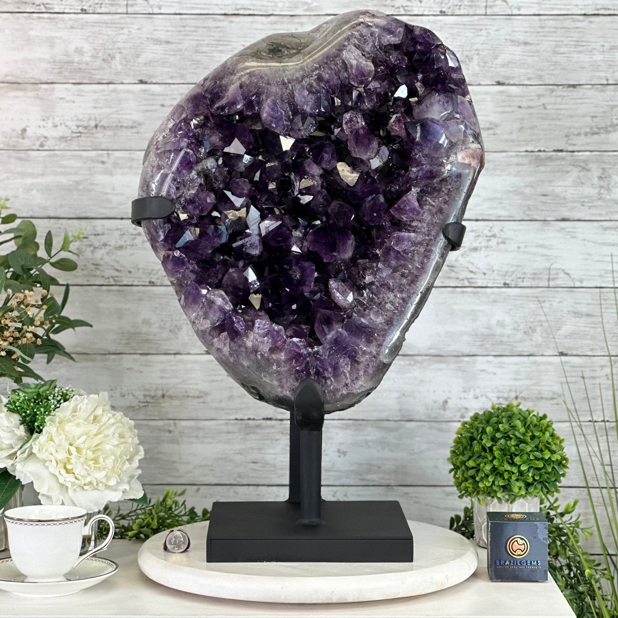 Amethyst Cluster on a Metal Base, 74.3 lbs & 23.5" Tall, #5491 - 0151 - Brazil GemsBrazil GemsAmethyst Cluster on a Metal Base, 74.3 lbs & 23.5" Tall, #5491 - 0151Clusters on Fixed Bases5491 - 0151