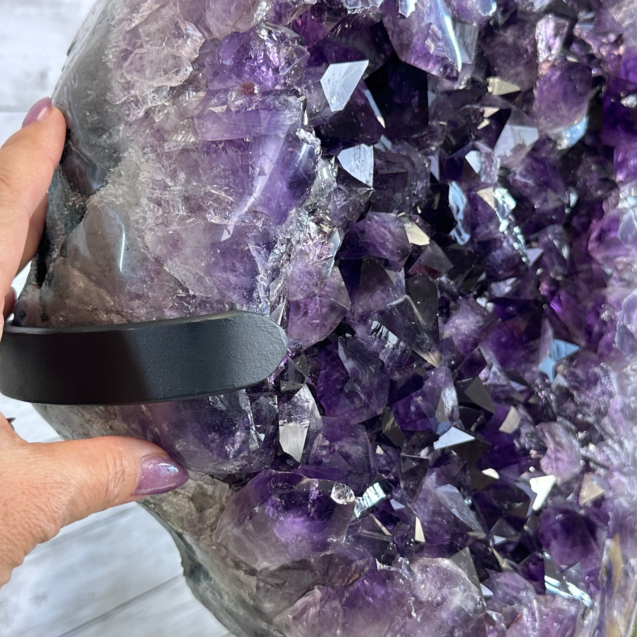 Amethyst Cluster on a Metal Base, 74.3 lbs & 23.5" Tall, #5491 - 0151 - Brazil GemsBrazil GemsAmethyst Cluster on a Metal Base, 74.3 lbs & 23.5" Tall, #5491 - 0151Clusters on Fixed Bases5491 - 0151