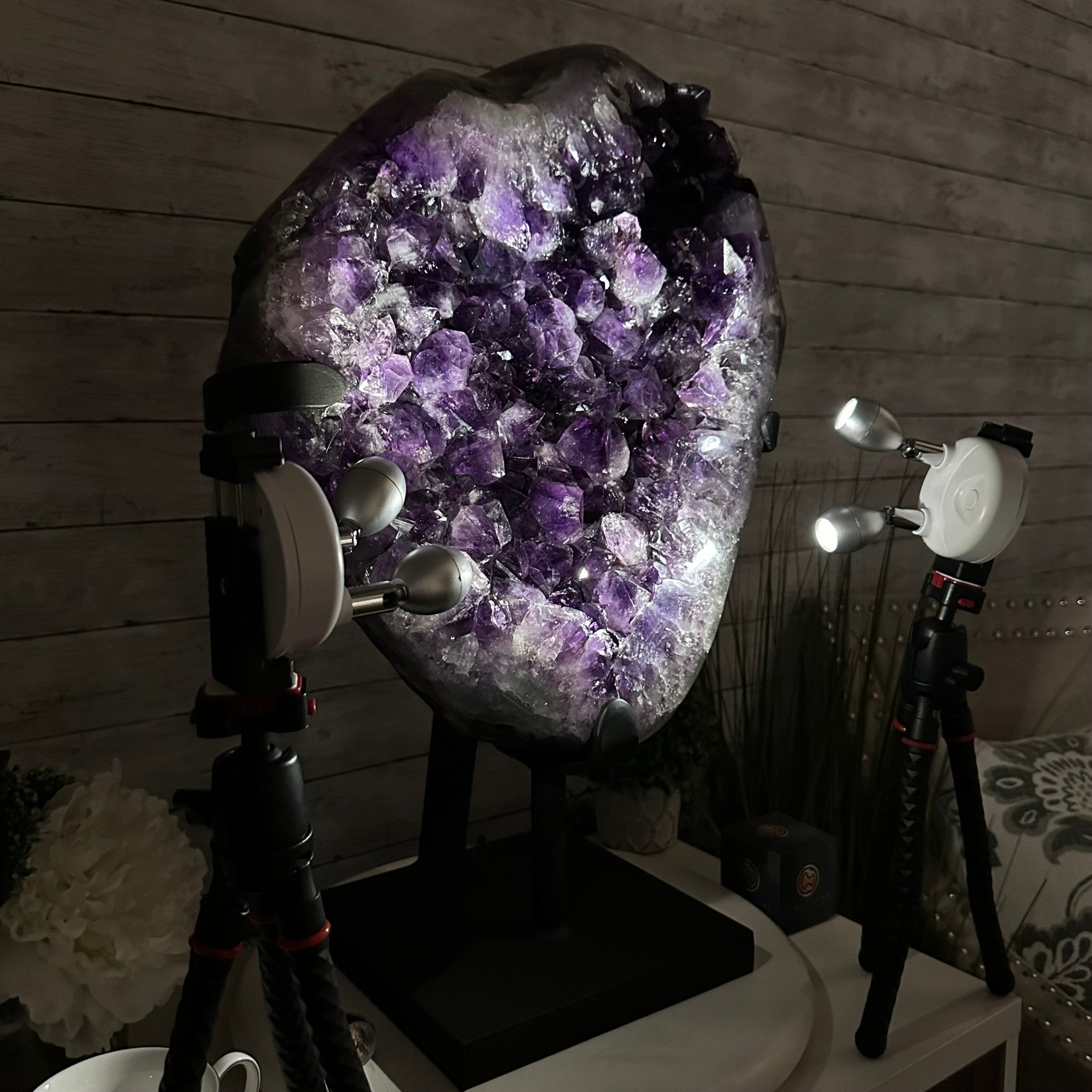 Amethyst Cluster on a Metal Base, 74.3 lbs & 23.5" Tall, #5491 - 0151 - Brazil GemsBrazil GemsAmethyst Cluster on a Metal Base, 74.3 lbs & 23.5" Tall, #5491 - 0151Clusters on Fixed Bases5491 - 0151