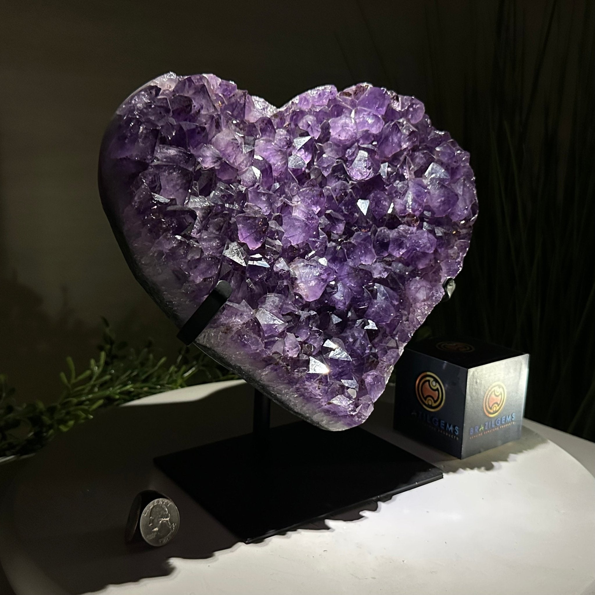 Amethyst Heart Geode on a Metal Stand, 11 lbs & 9.8" Tall #5463 - 0354 - Brazil GemsBrazil GemsAmethyst Heart Geode on a Metal Stand, 11 lbs & 9.8" Tall #5463 - 0354Hearts5463 - 0354