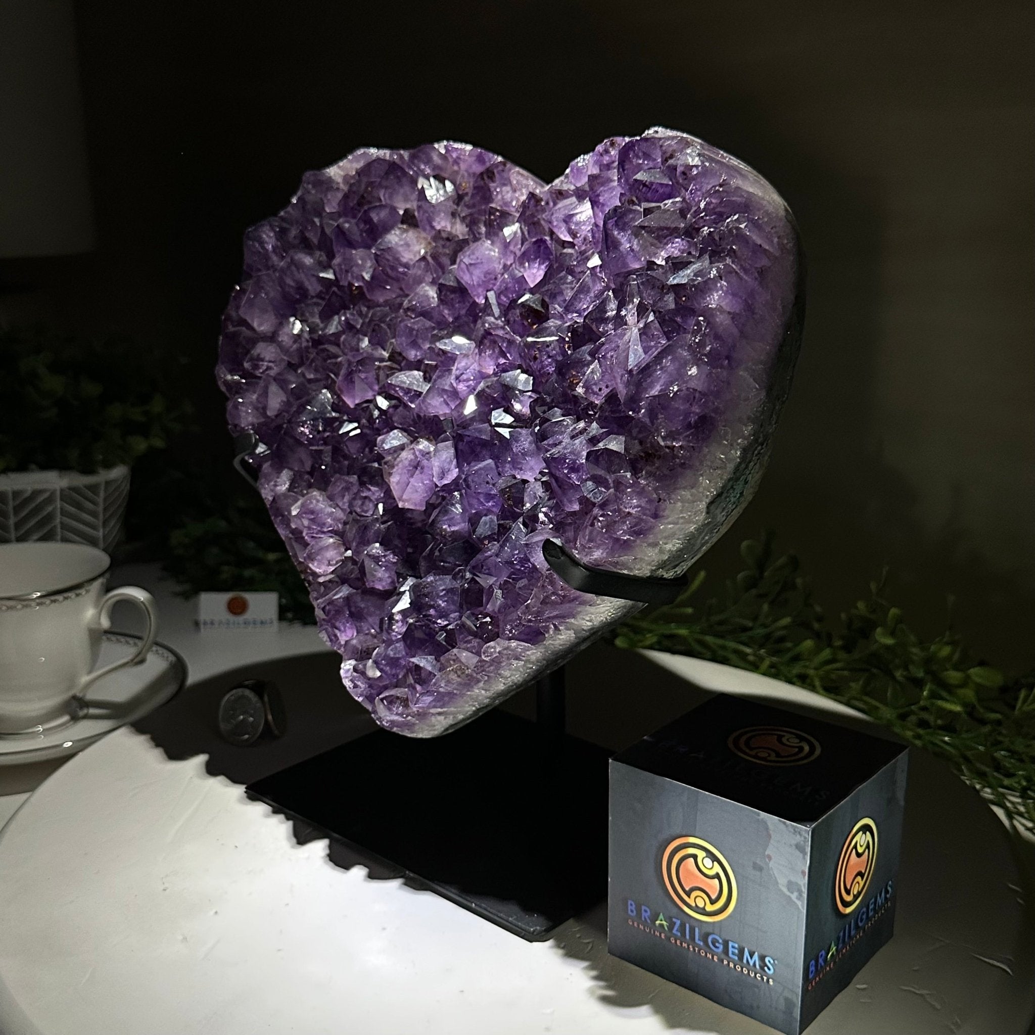 Amethyst Heart Geode on a Metal Stand, 11 lbs & 9.8" Tall #5463 - 0354 - Brazil GemsBrazil GemsAmethyst Heart Geode on a Metal Stand, 11 lbs & 9.8" Tall #5463 - 0354Hearts5463 - 0354