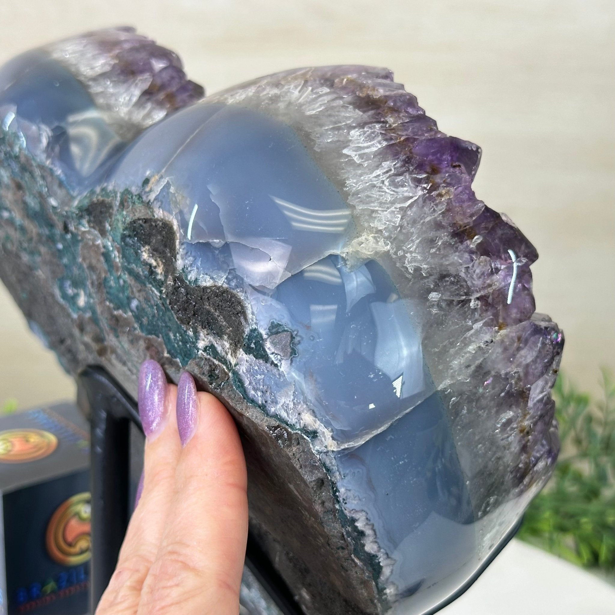 Amethyst Heart Geode on a Metal Stand, 11.1 lbs & 9.3" Tall #5463 - 0355 - Brazil GemsBrazil GemsAmethyst Heart Geode on a Metal Stand, 11.1 lbs & 9.3" Tall #5463 - 0355Hearts5463 - 0355