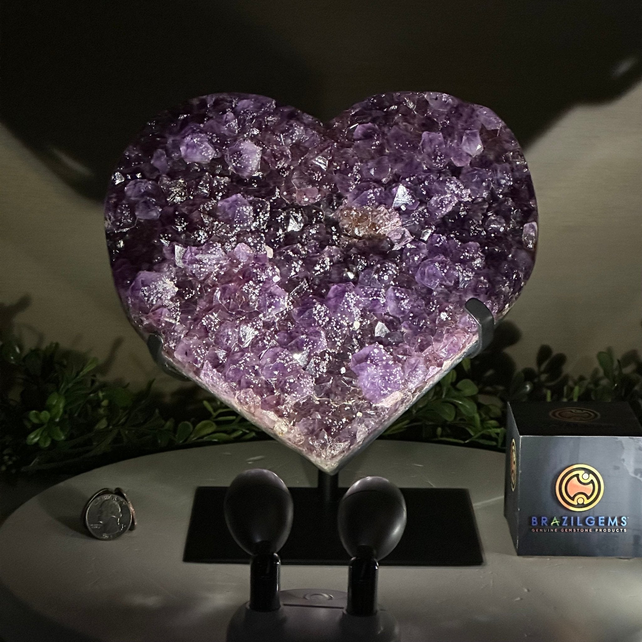 Amethyst Heart Geode on a Metal Stand, 11.1 lbs & 9.3" Tall #5463 - 0355 - Brazil GemsBrazil GemsAmethyst Heart Geode on a Metal Stand, 11.1 lbs & 9.3" Tall #5463 - 0355Hearts5463 - 0355