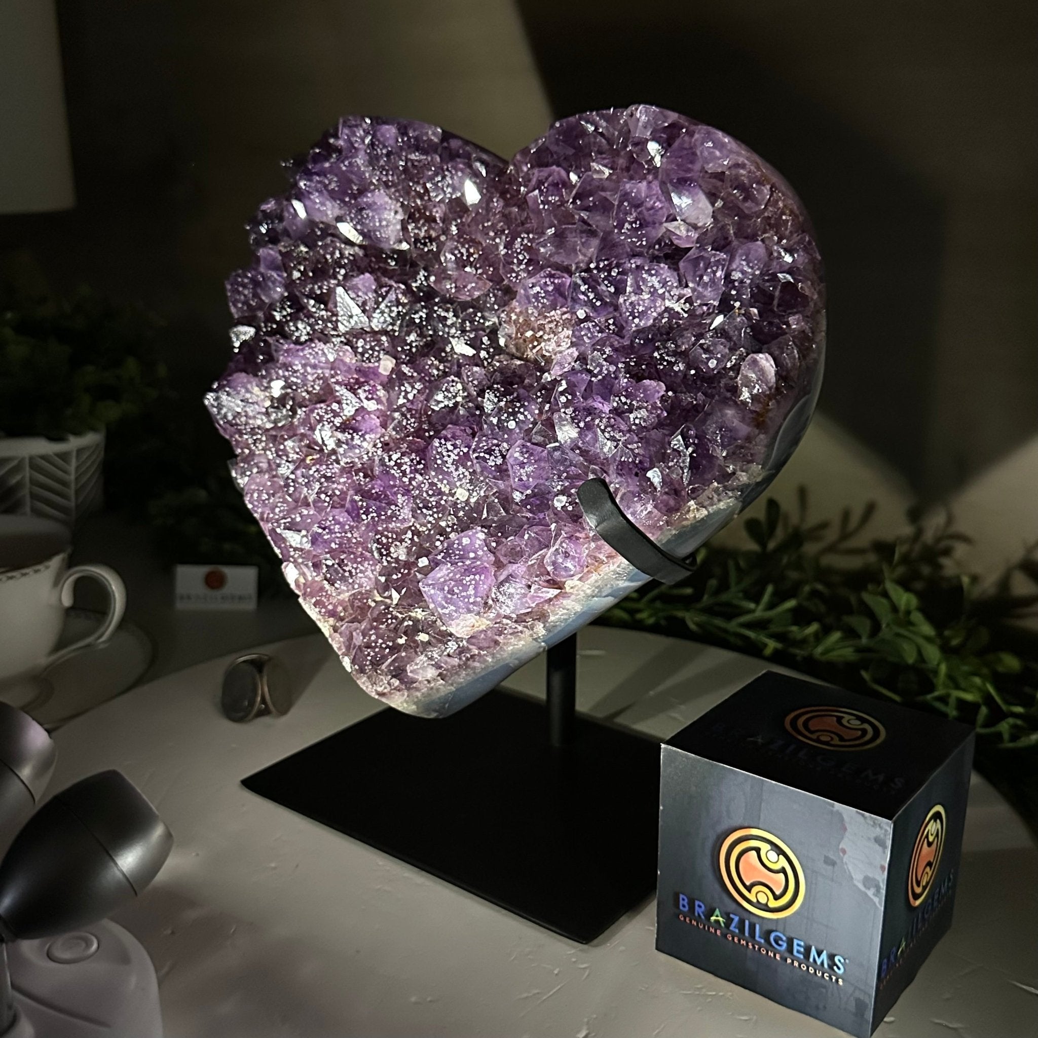 Amethyst Heart Geode on a Metal Stand, 11.1 lbs & 9.3" Tall #5463 - 0355 - Brazil GemsBrazil GemsAmethyst Heart Geode on a Metal Stand, 11.1 lbs & 9.3" Tall #5463 - 0355Hearts5463 - 0355