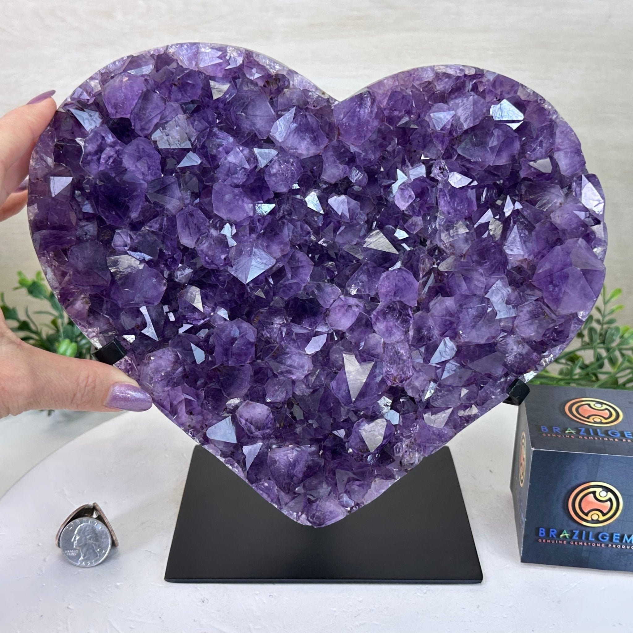 Amethyst Heart Geode on a Metal Stand, 12.3 lbs & 9.4" Tall #5463 - 0357 - Brazil GemsBrazil GemsAmethyst Heart Geode on a Metal Stand, 12.3 lbs & 9.4" Tall #5463 - 0357Hearts5463 - 0357