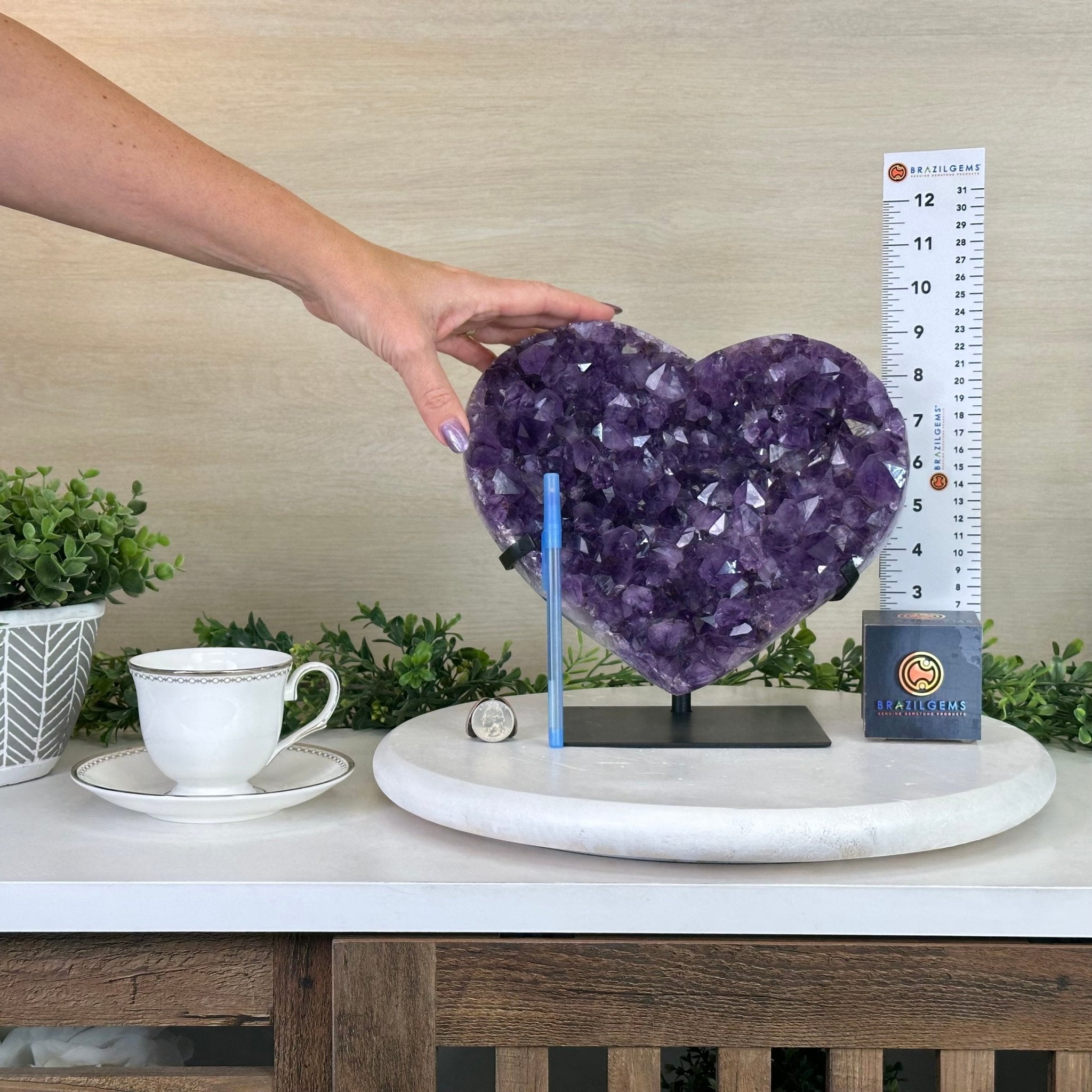 Amethyst Heart Geode on a Metal Stand, 12.3 lbs & 9.4" Tall #5463 - 0357 - Brazil GemsBrazil GemsAmethyst Heart Geode on a Metal Stand, 12.3 lbs & 9.4" Tall #5463 - 0357Hearts5463 - 0357