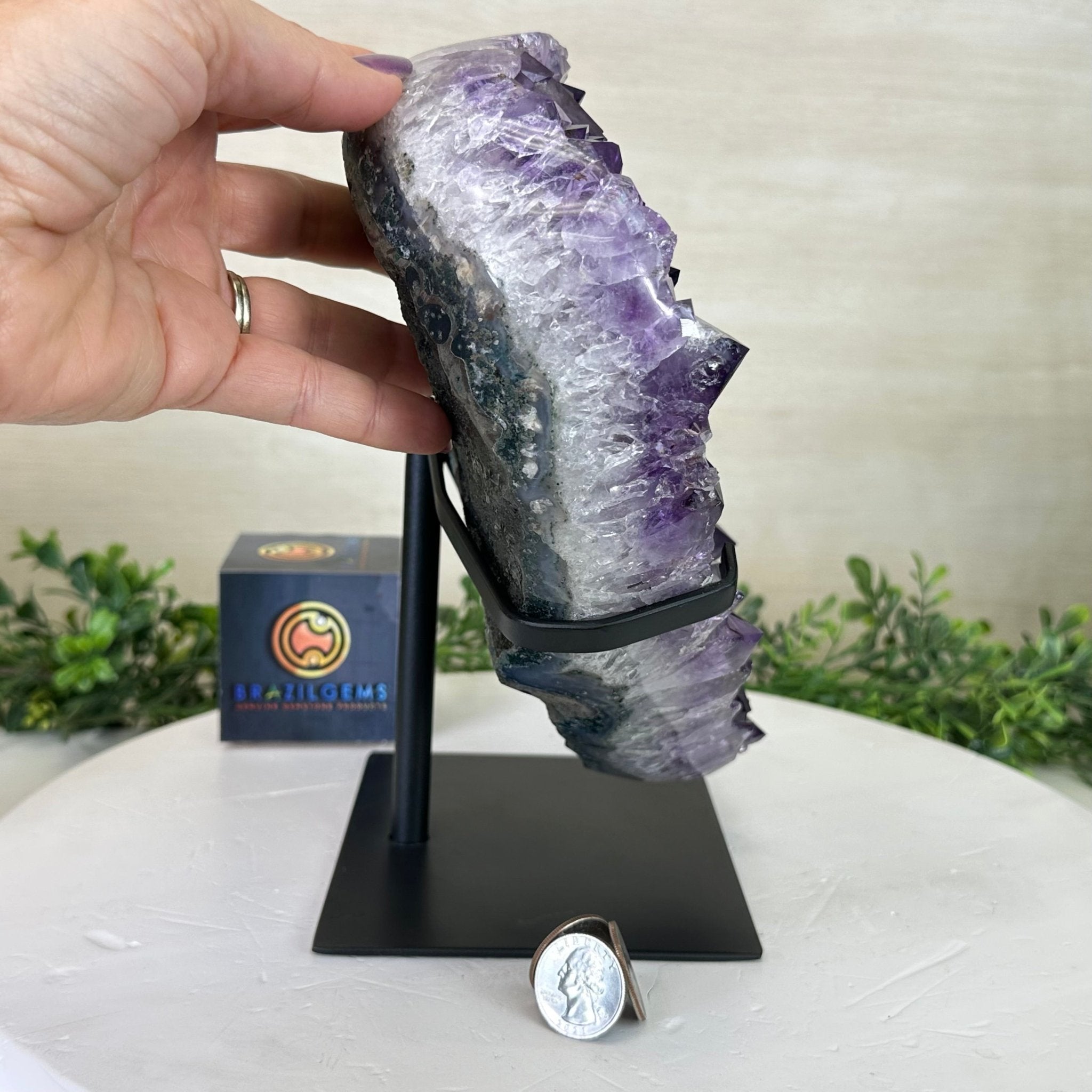 Amethyst Heart Geode on a Metal Stand, 12.3 lbs & 9.4" Tall #5463 - 0357 - Brazil GemsBrazil GemsAmethyst Heart Geode on a Metal Stand, 12.3 lbs & 9.4" Tall #5463 - 0357Hearts5463 - 0357