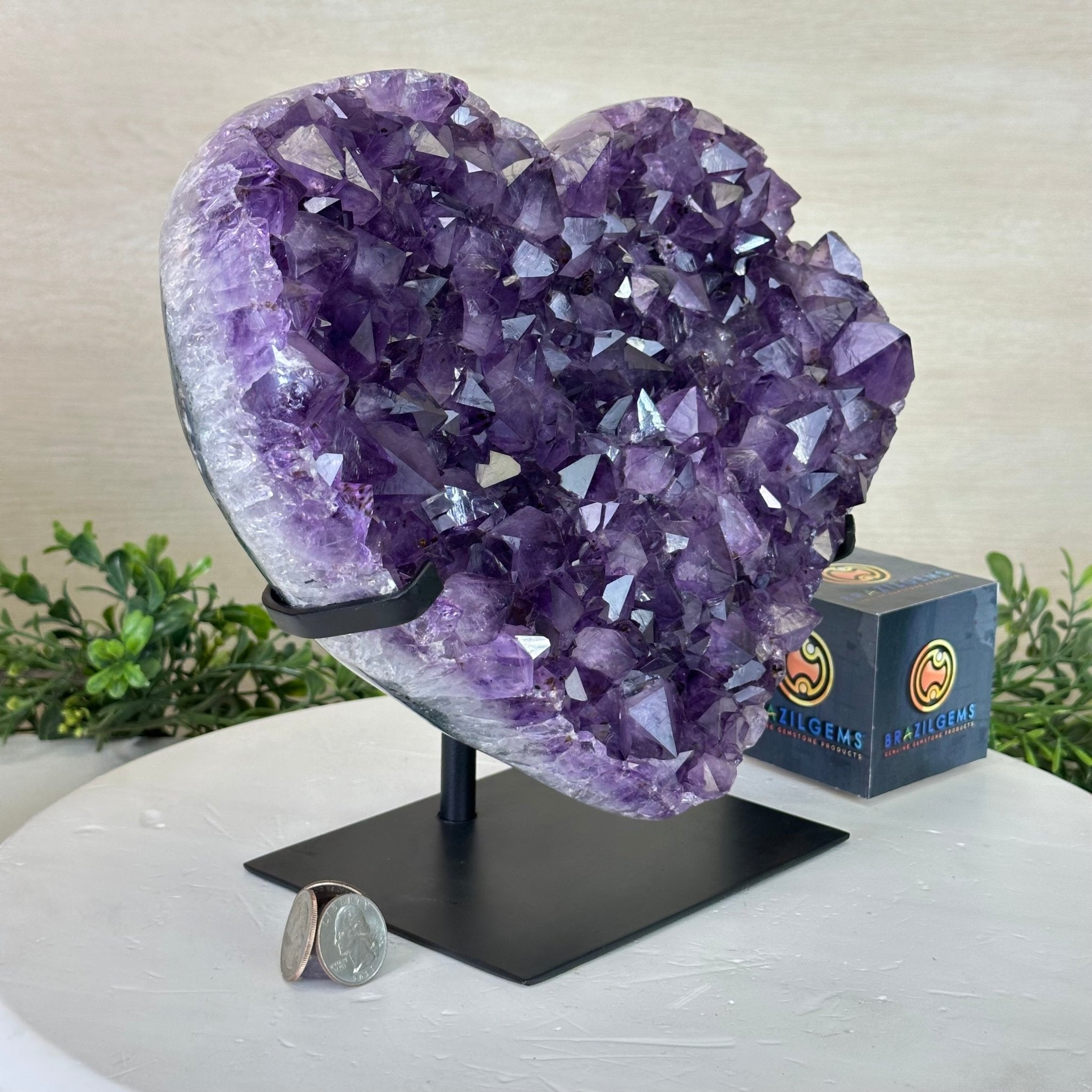 Amethyst Heart Geode on a Metal Stand, 12.3 lbs & 9.4" Tall #5463 - 0357 - Brazil GemsBrazil GemsAmethyst Heart Geode on a Metal Stand, 12.3 lbs & 9.4" Tall #5463 - 0357Hearts5463 - 0357