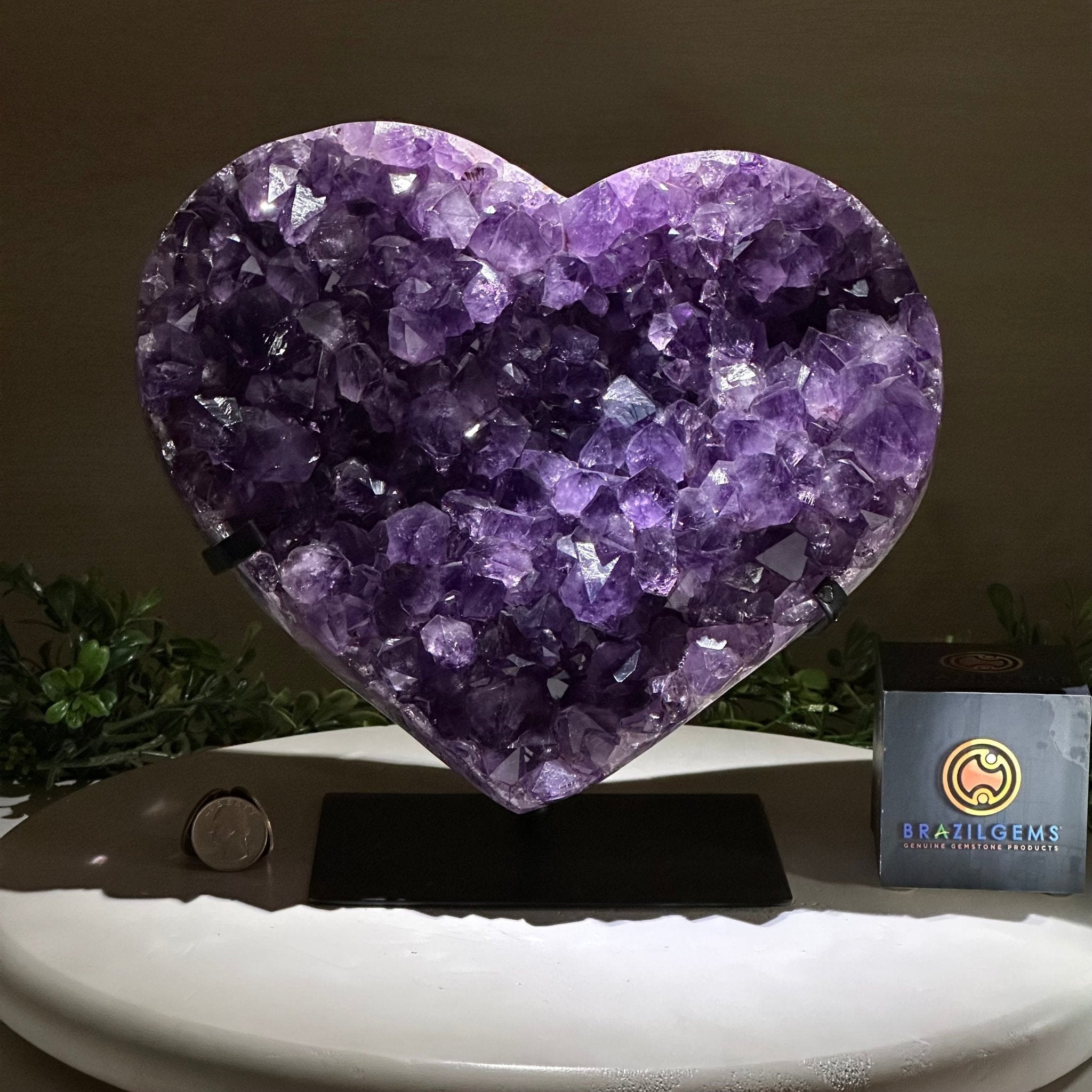 Amethyst Heart Geode on a Metal Stand, 12.3 lbs & 9.4" Tall #5463 - 0357 - Brazil GemsBrazil GemsAmethyst Heart Geode on a Metal Stand, 12.3 lbs & 9.4" Tall #5463 - 0357Hearts5463 - 0357