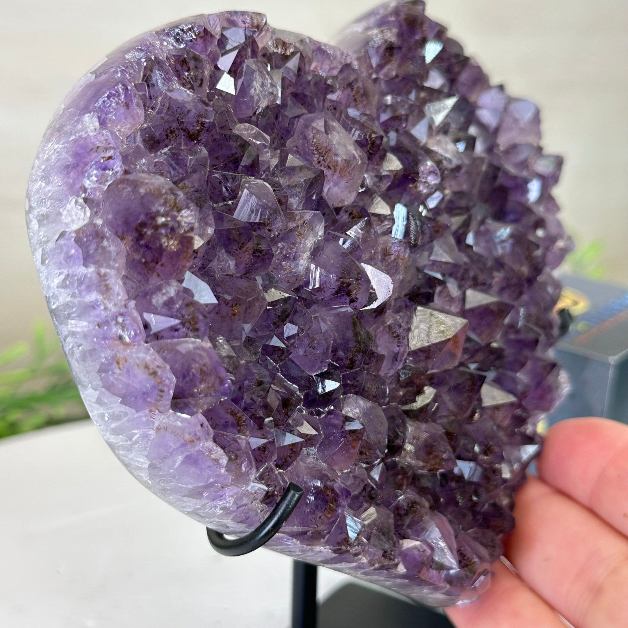 Amethyst Heart Geode on a Metal Stand, 2 lbs & 6.4" Tall #5463 - 0311 - Brazil GemsBrazil GemsAmethyst Heart Geode on a Metal Stand, 2 lbs & 6.4" Tall #5463 - 0311Hearts5463 - 0311