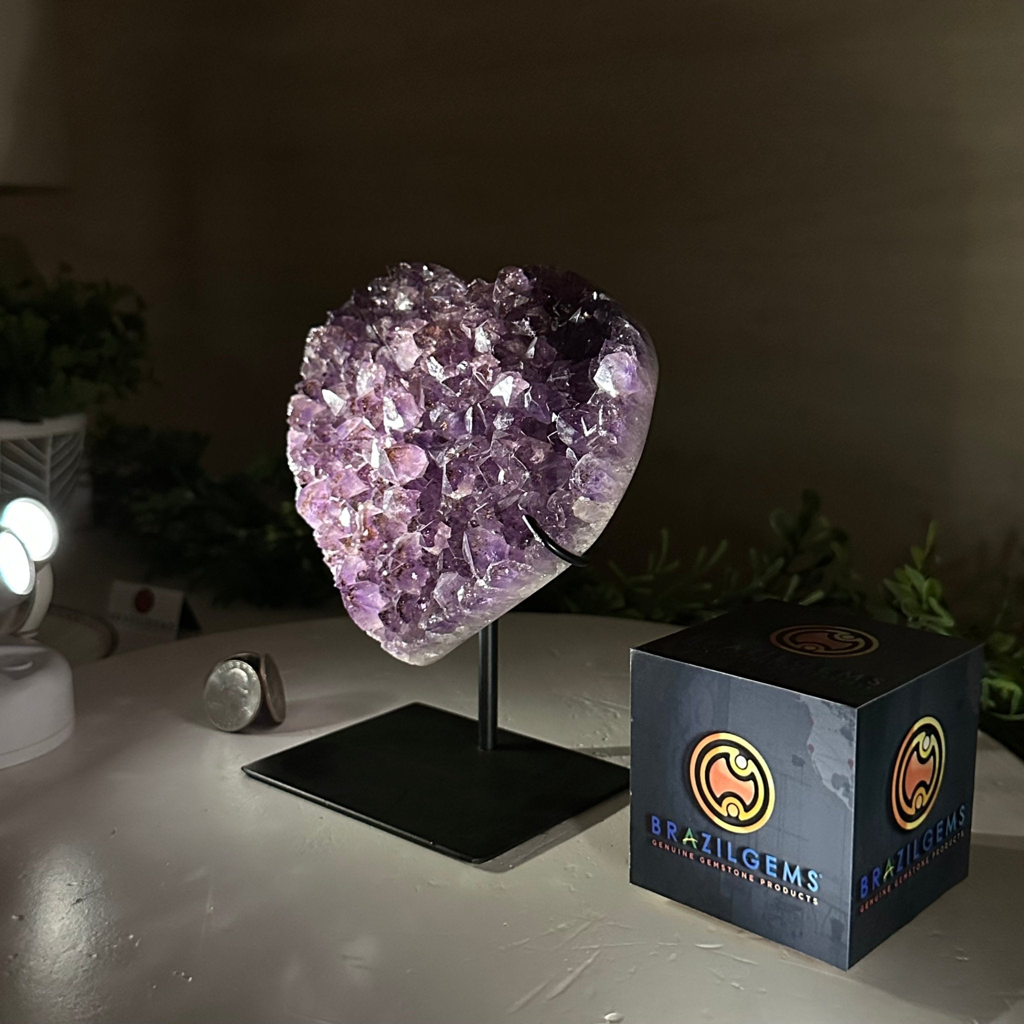 Amethyst Heart Geode on a Metal Stand, 2 lbs & 6.4" Tall #5463 - 0311 - Brazil GemsBrazil GemsAmethyst Heart Geode on a Metal Stand, 2 lbs & 6.4" Tall #5463 - 0311Hearts5463 - 0311