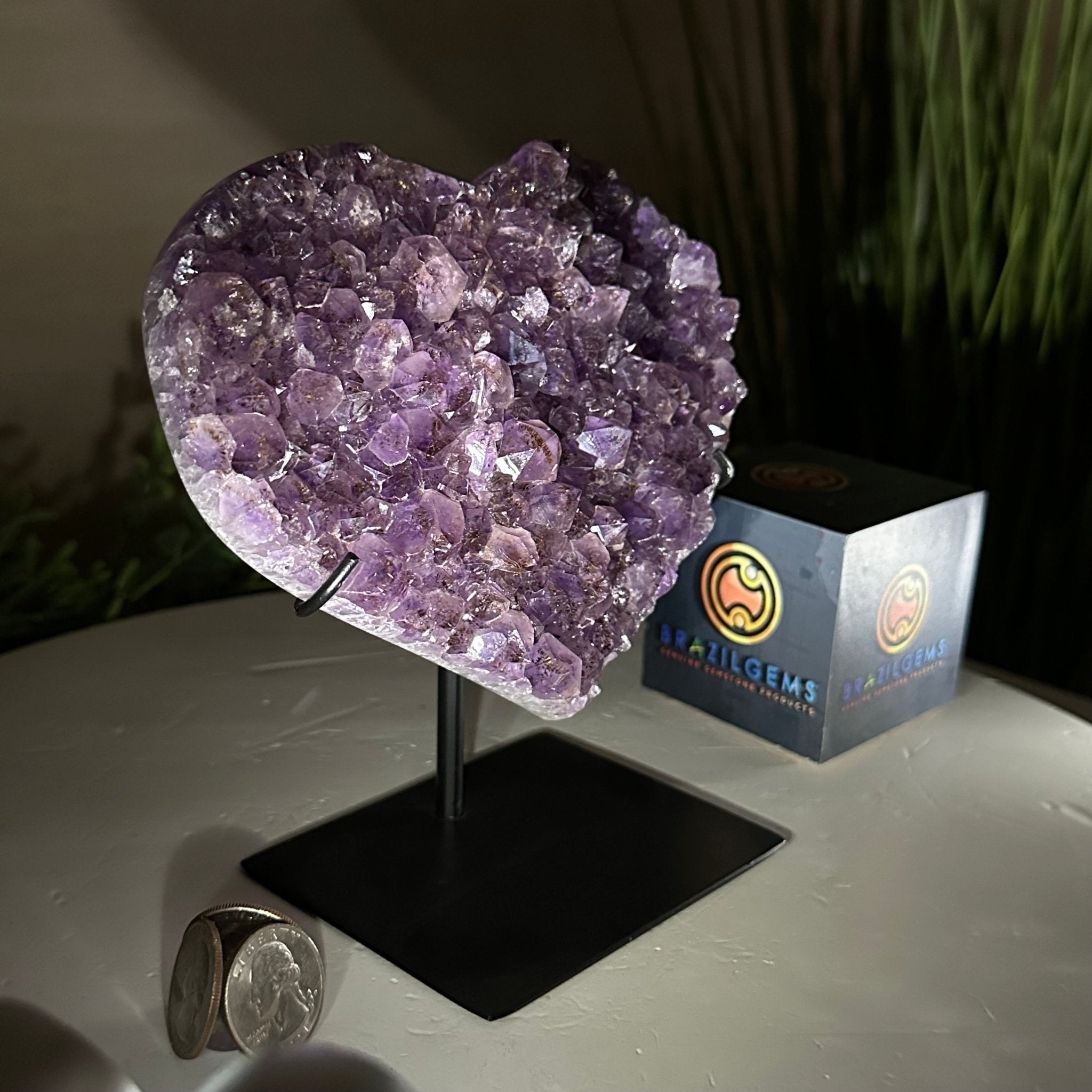 Amethyst Heart Geode on a Metal Stand, 2 lbs & 6.4" Tall #5463 - 0311 - Brazil GemsBrazil GemsAmethyst Heart Geode on a Metal Stand, 2 lbs & 6.4" Tall #5463 - 0311Hearts5463 - 0311