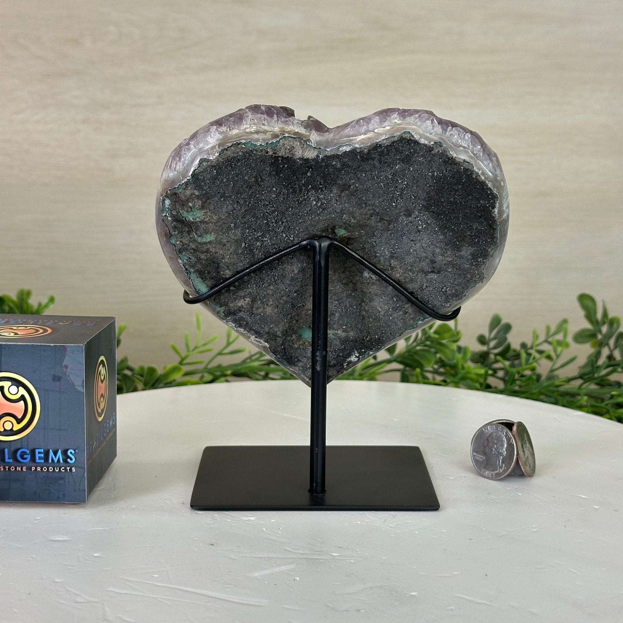 Amethyst Heart Geode on a Metal Stand, 2 lbs & 6.4" Tall #5463 - 0311 - Brazil GemsBrazil GemsAmethyst Heart Geode on a Metal Stand, 2 lbs & 6.4" Tall #5463 - 0311Hearts5463 - 0311