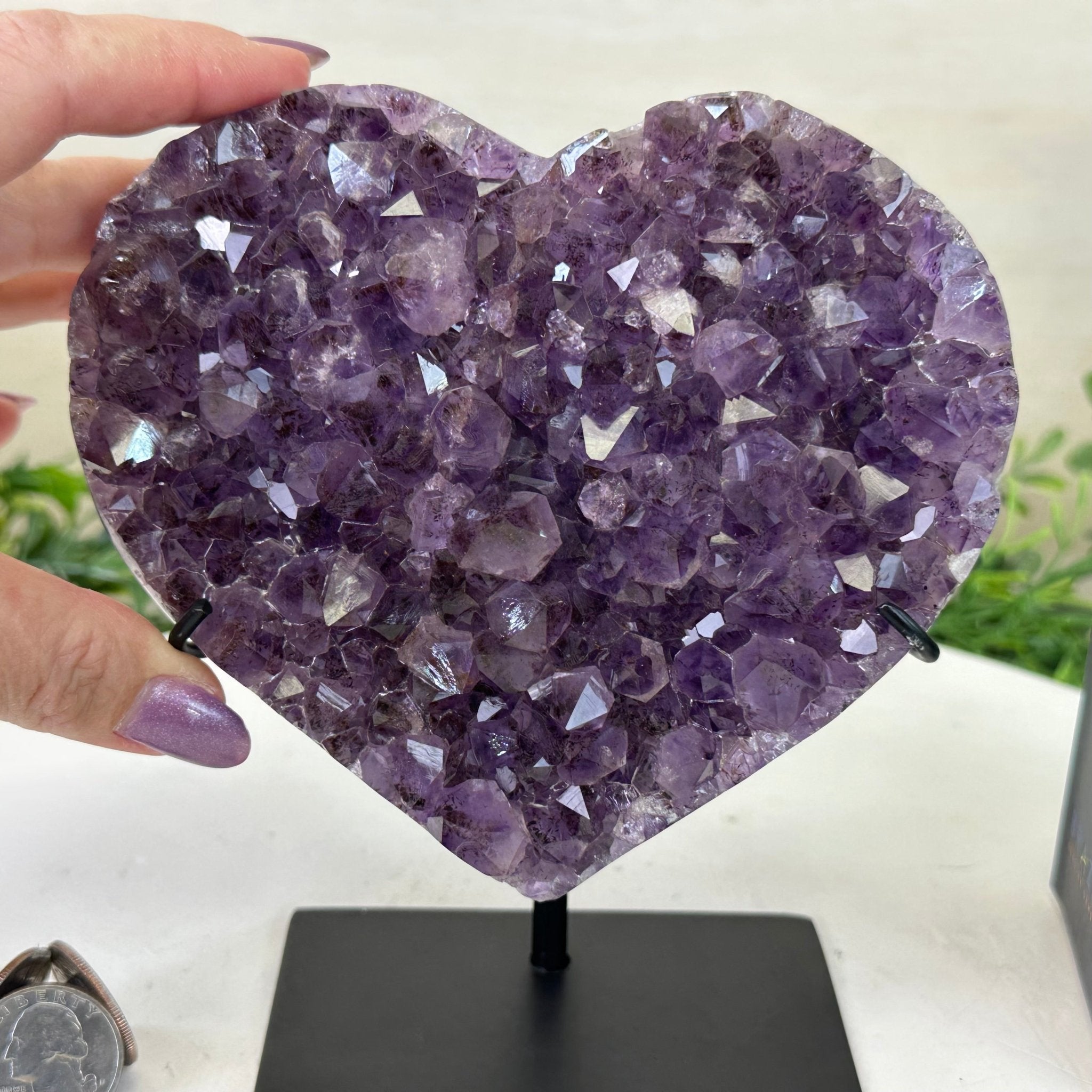 Amethyst Heart Geode on a Metal Stand, 2 lbs & 6.4" Tall #5463 - 0311 - Brazil GemsBrazil GemsAmethyst Heart Geode on a Metal Stand, 2 lbs & 6.4" Tall #5463 - 0311Hearts5463 - 0311