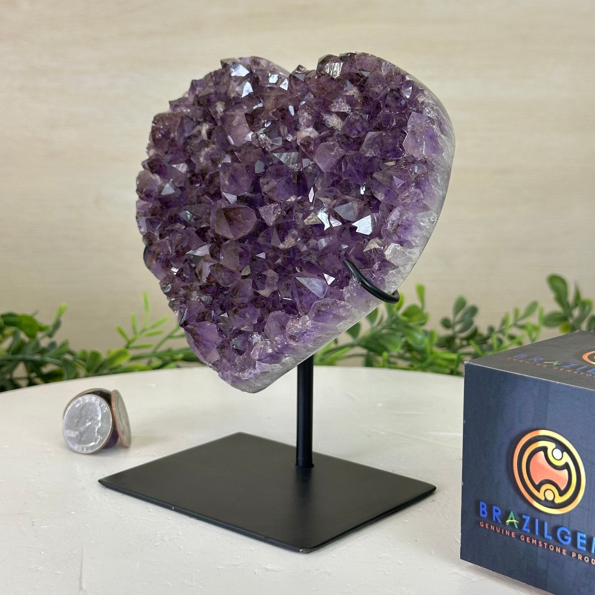 Amethyst Heart Geode on a Metal Stand, 2 lbs & 6.4" Tall #5463 - 0311 - Brazil GemsBrazil GemsAmethyst Heart Geode on a Metal Stand, 2 lbs & 6.4" Tall #5463 - 0311Hearts5463 - 0311