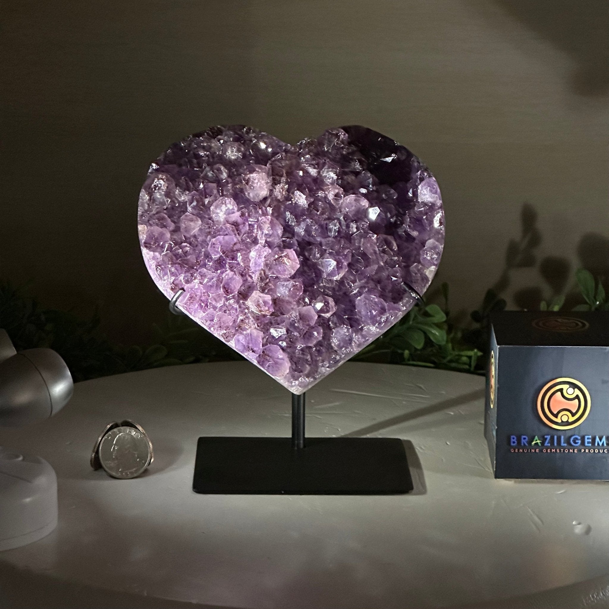 Amethyst Heart Geode on a Metal Stand, 2 lbs & 6.4" Tall #5463 - 0311 - Brazil GemsBrazil GemsAmethyst Heart Geode on a Metal Stand, 2 lbs & 6.4" Tall #5463 - 0311Hearts5463 - 0311