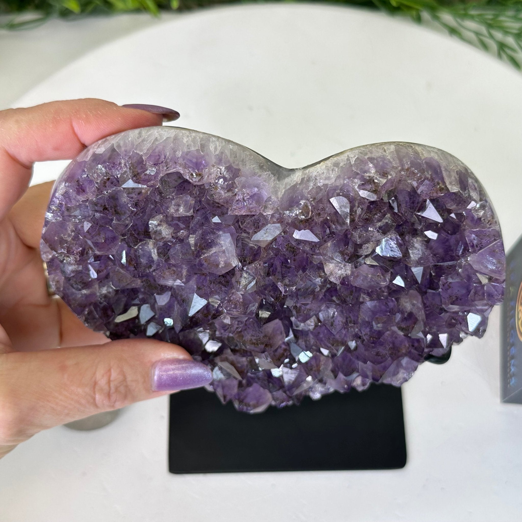 Amethyst Heart Geode on a Metal Stand, 2 lbs & 6.4" Tall #5463 - 0311 - Brazil GemsBrazil GemsAmethyst Heart Geode on a Metal Stand, 2 lbs & 6.4" Tall #5463 - 0311Hearts5463 - 0311