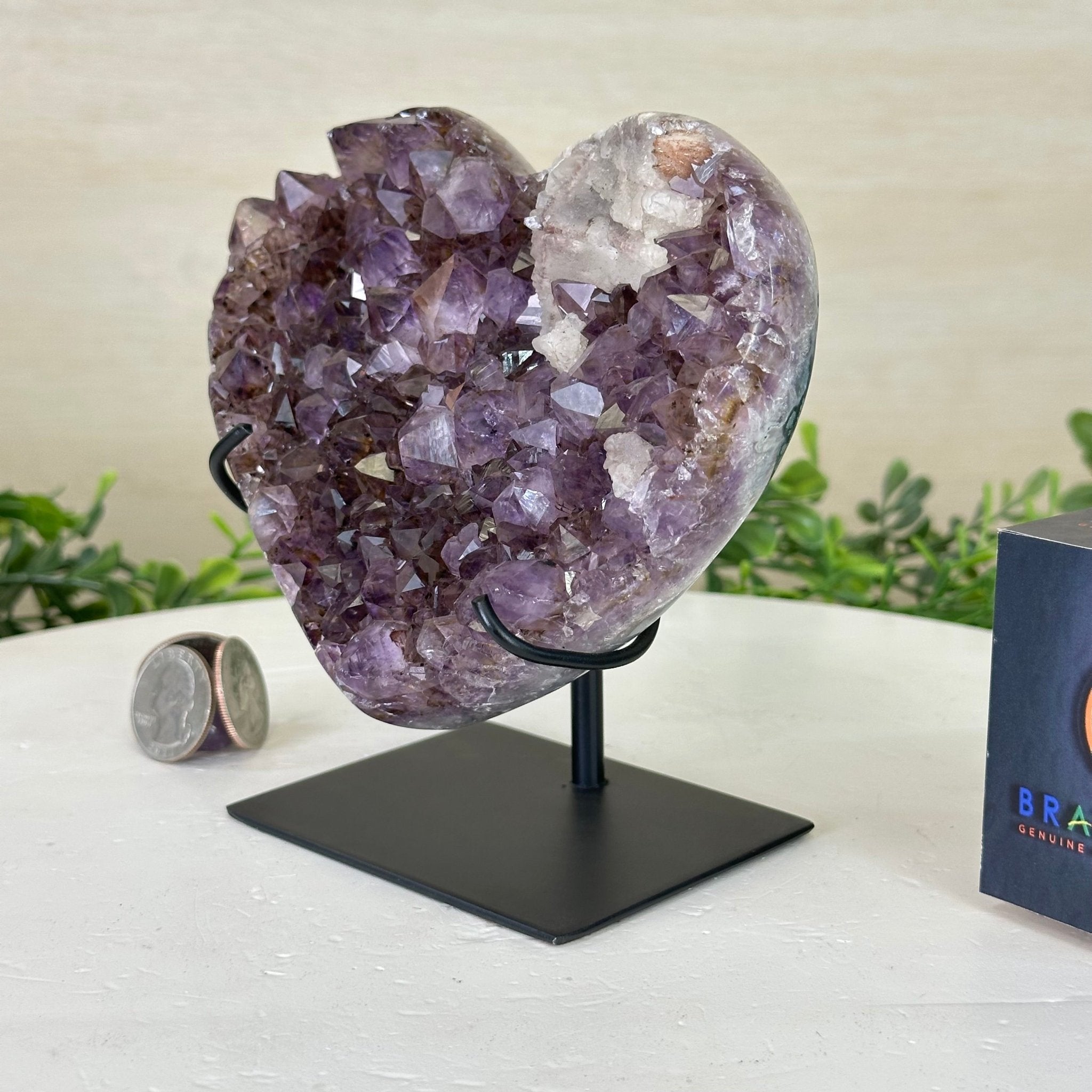 Amethyst Heart Geode on a Metal Stand, 2.1 lbs & 5.4" Tall #5463 - 0340 - Brazil GemsBrazil GemsAmethyst Heart Geode on a Metal Stand, 2.1 lbs & 5.4" Tall #5463 - 0340Hearts5463 - 0340