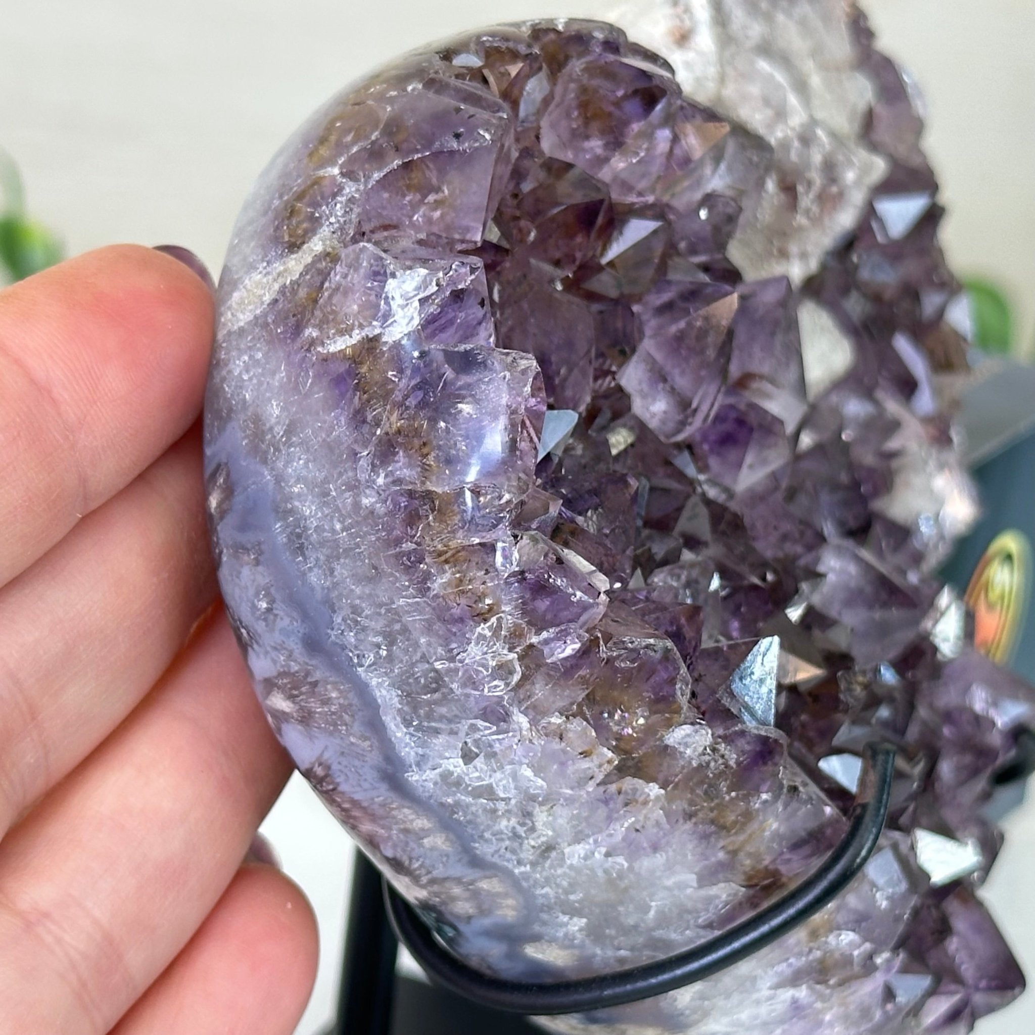 Amethyst Heart Geode on a Metal Stand, 2.1 lbs & 5.4" Tall #5463 - 0340 - Brazil GemsBrazil GemsAmethyst Heart Geode on a Metal Stand, 2.1 lbs & 5.4" Tall #5463 - 0340Hearts5463 - 0340