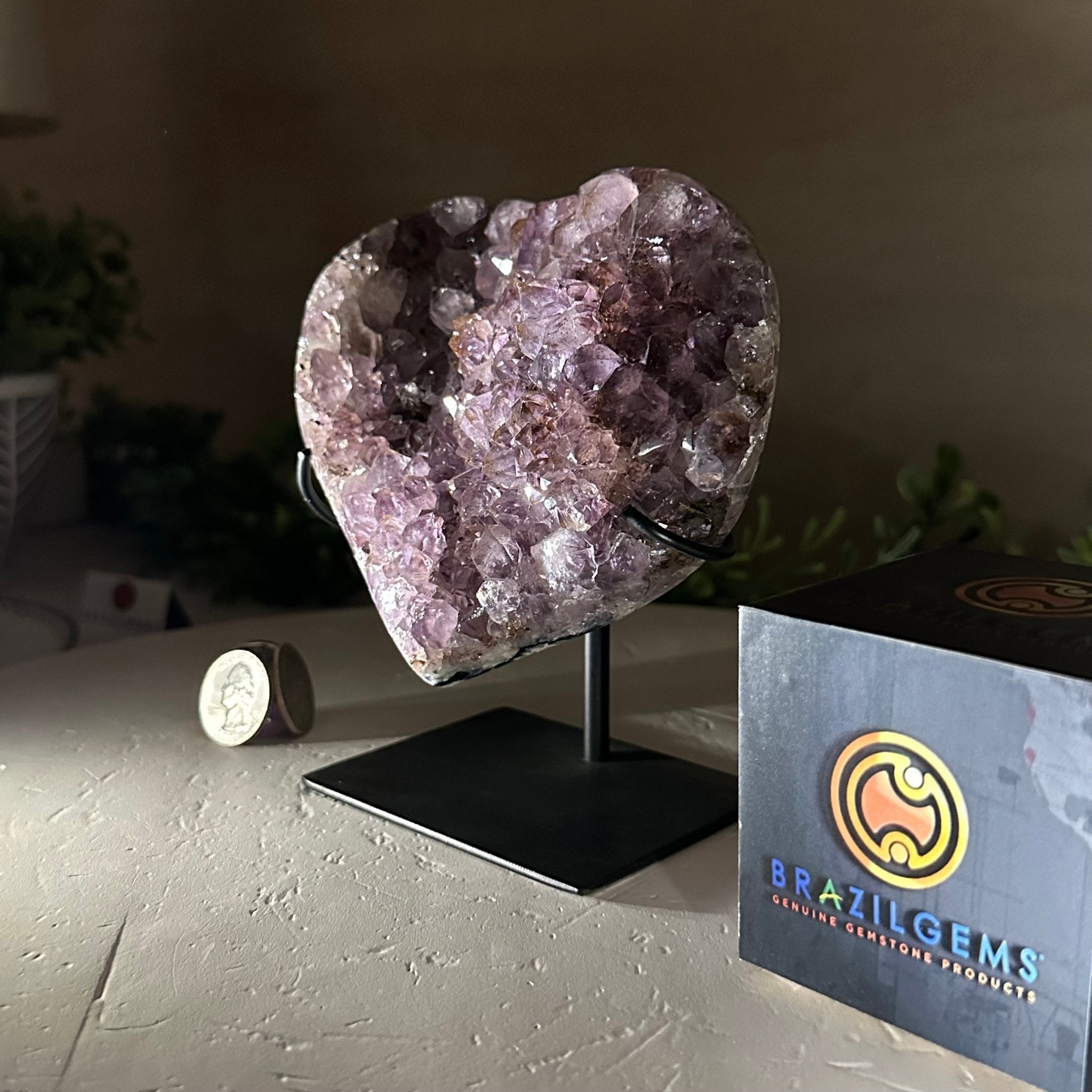 Amethyst Heart Geode on a Metal Stand, 2.1 lbs & 5.5" Tall #5463 - 0312 - Brazil GemsBrazil GemsAmethyst Heart Geode on a Metal Stand, 2.1 lbs & 5.5" Tall #5463 - 0312Hearts5463 - 0312