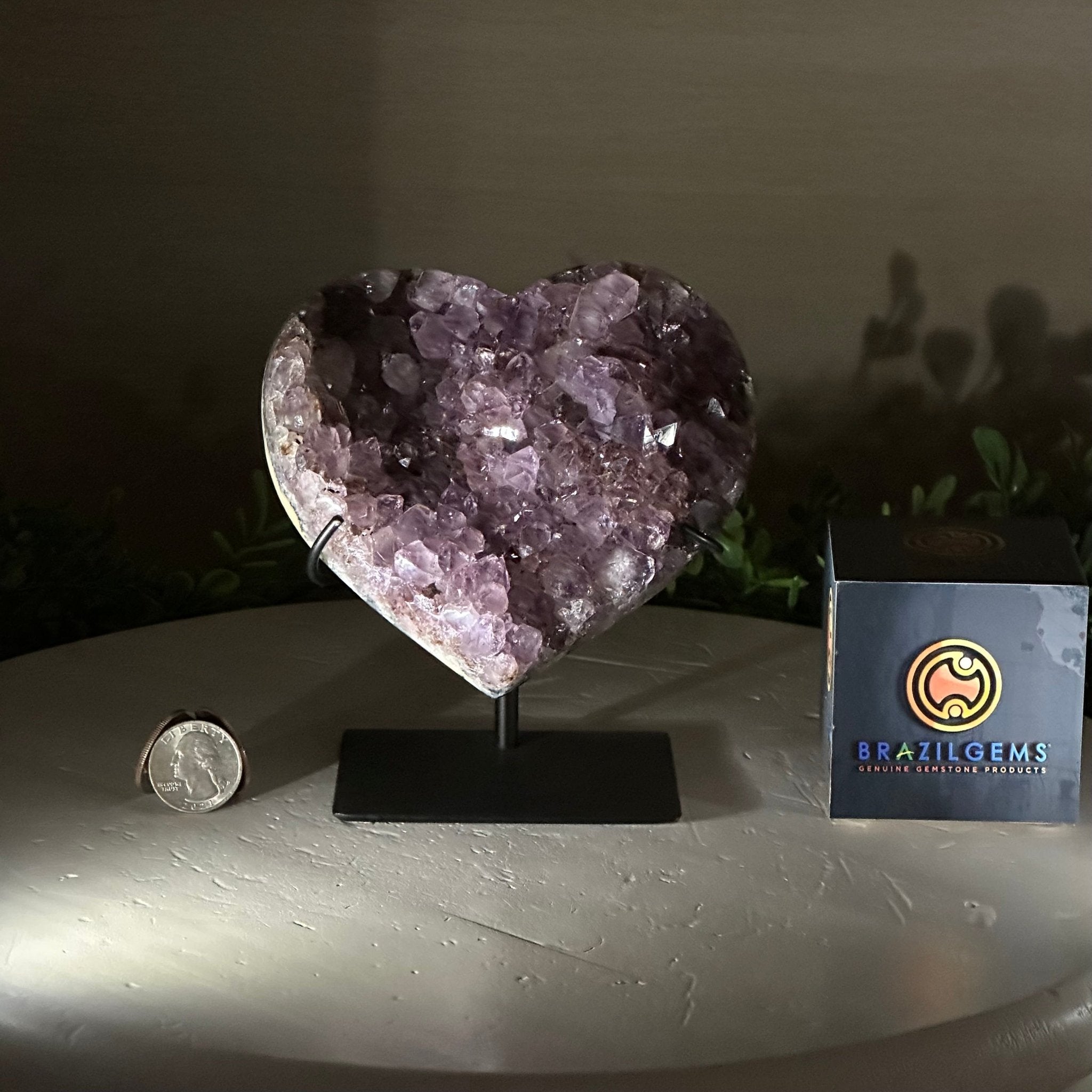 Amethyst Heart Geode on a Metal Stand, 2.1 lbs & 5.5" Tall #5463 - 0312 - Brazil GemsBrazil GemsAmethyst Heart Geode on a Metal Stand, 2.1 lbs & 5.5" Tall #5463 - 0312Hearts5463 - 0312