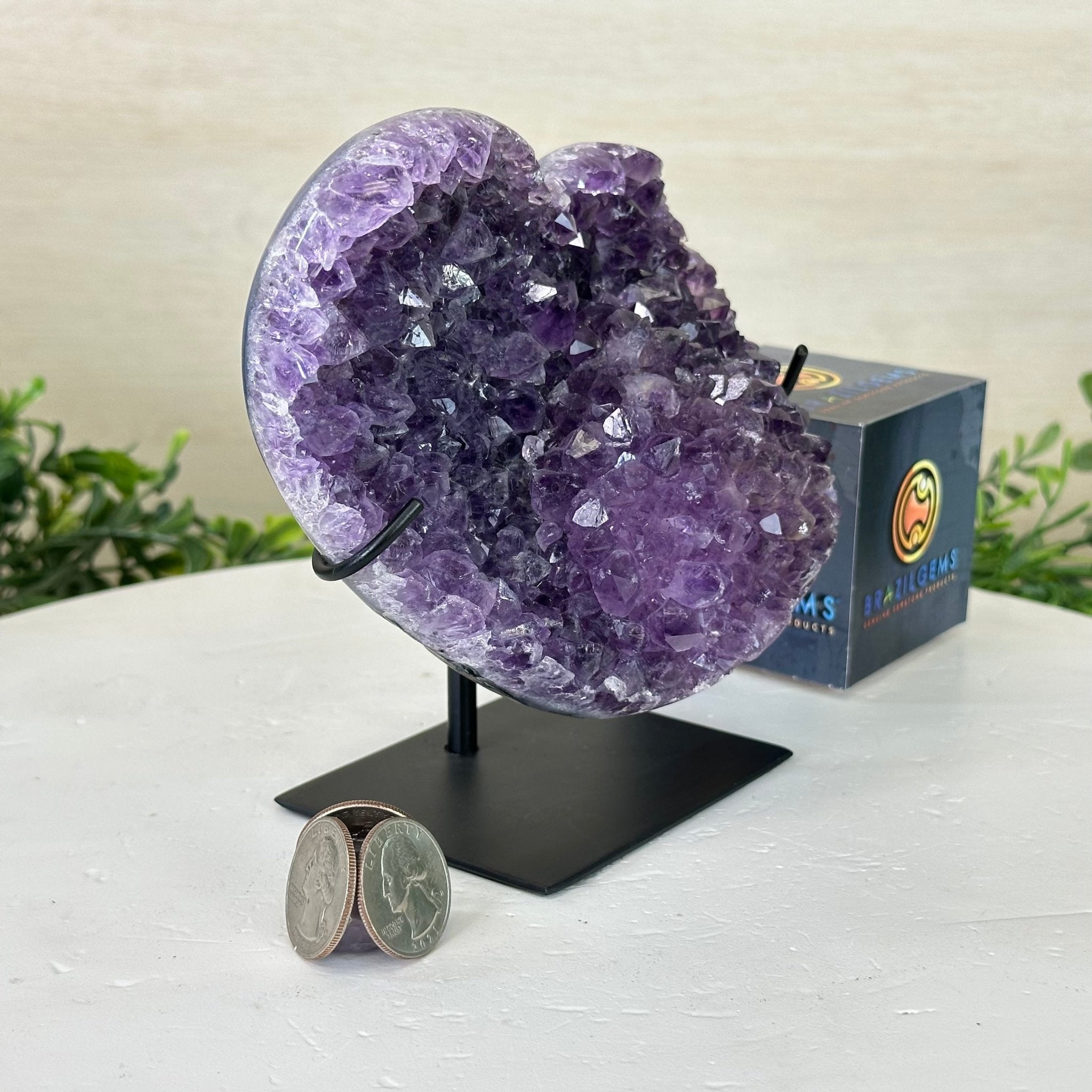 Amethyst Heart Geode on a Metal Stand, 2.3 lbs & 5.6" Tall #5463 - 0313 - Brazil GemsBrazil GemsAmethyst Heart Geode on a Metal Stand, 2.3 lbs & 5.6" Tall #5463 - 0313Hearts5463 - 0313