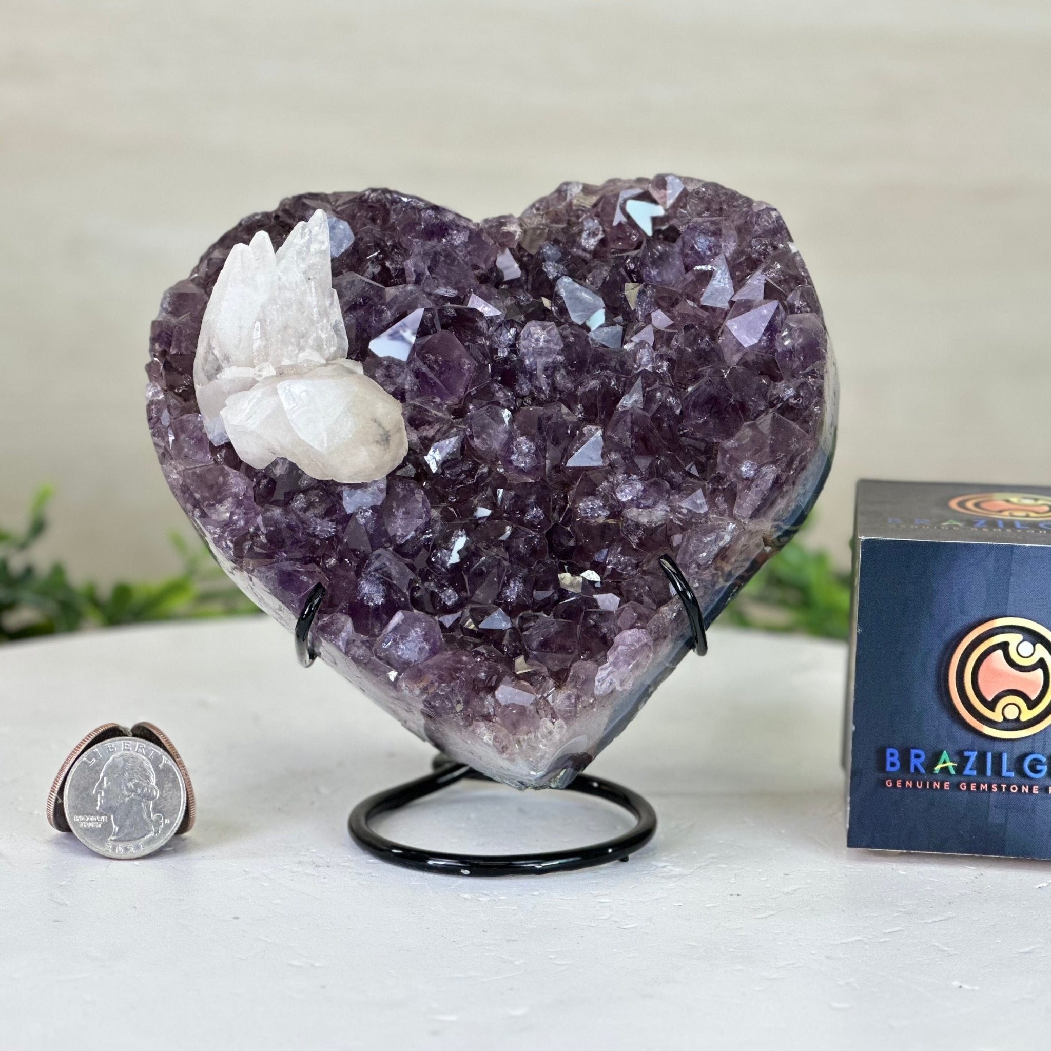 Amethyst Heart Geode on a Metal Stand, 2.5 lbs & 5.4" Tall #5463 - 0341 - Brazil GemsBrazil GemsAmethyst Heart Geode on a Metal Stand, 2.5 lbs & 5.4" Tall #5463 - 0341Hearts5463 - 0341