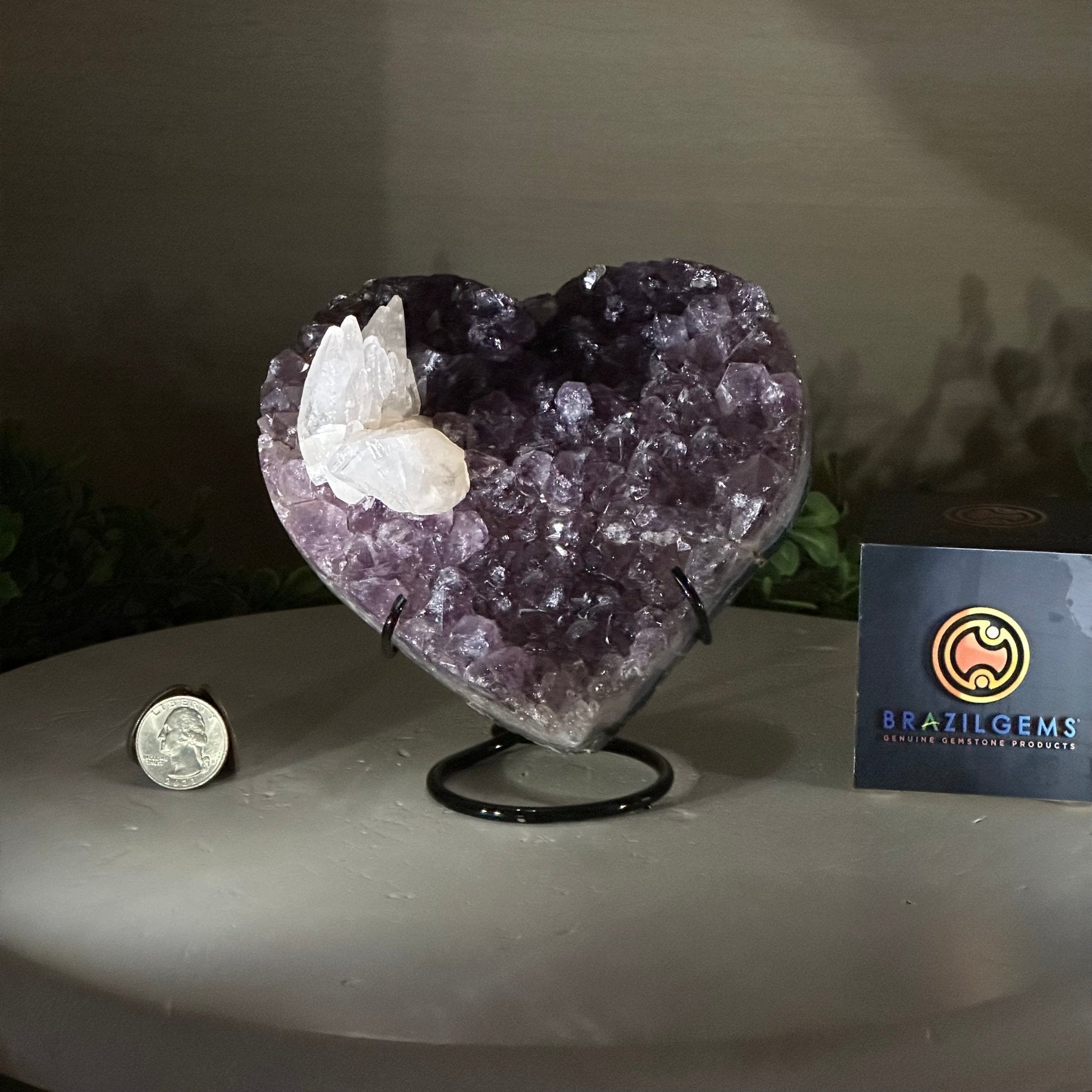 Amethyst Heart Geode on a Metal Stand, 2.5 lbs & 5.4" Tall #5463 - 0341 - Brazil GemsBrazil GemsAmethyst Heart Geode on a Metal Stand, 2.5 lbs & 5.4" Tall #5463 - 0341Hearts5463 - 0341