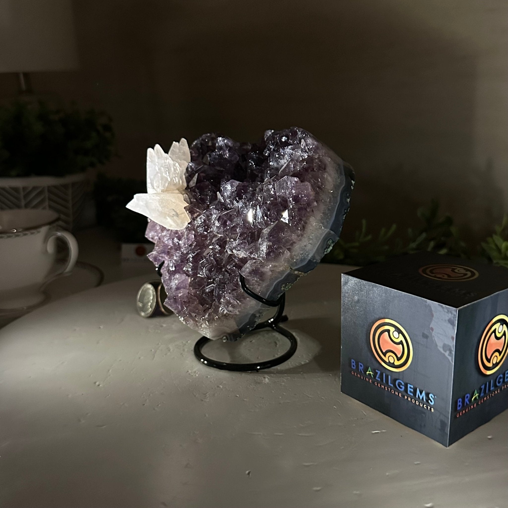 Amethyst Heart Geode on a Metal Stand, 2.5 lbs & 5.4" Tall #5463 - 0341 - Brazil GemsBrazil GemsAmethyst Heart Geode on a Metal Stand, 2.5 lbs & 5.4" Tall #5463 - 0341Hearts5463 - 0341