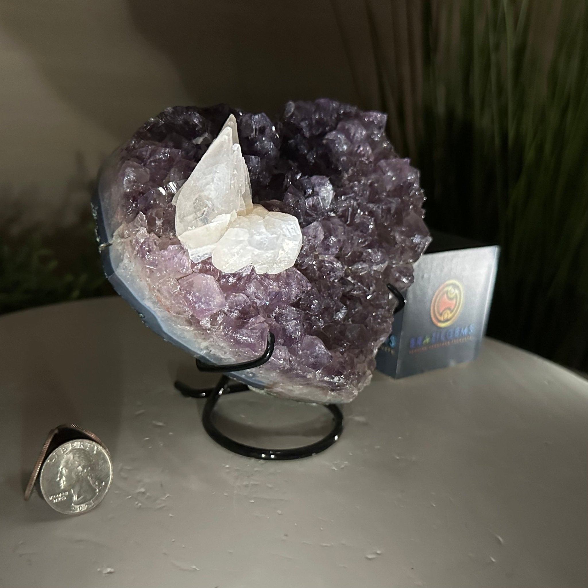 Amethyst Heart Geode on a Metal Stand, 2.5 lbs & 5.4" Tall #5463 - 0341 - Brazil GemsBrazil GemsAmethyst Heart Geode on a Metal Stand, 2.5 lbs & 5.4" Tall #5463 - 0341Hearts5463 - 0341