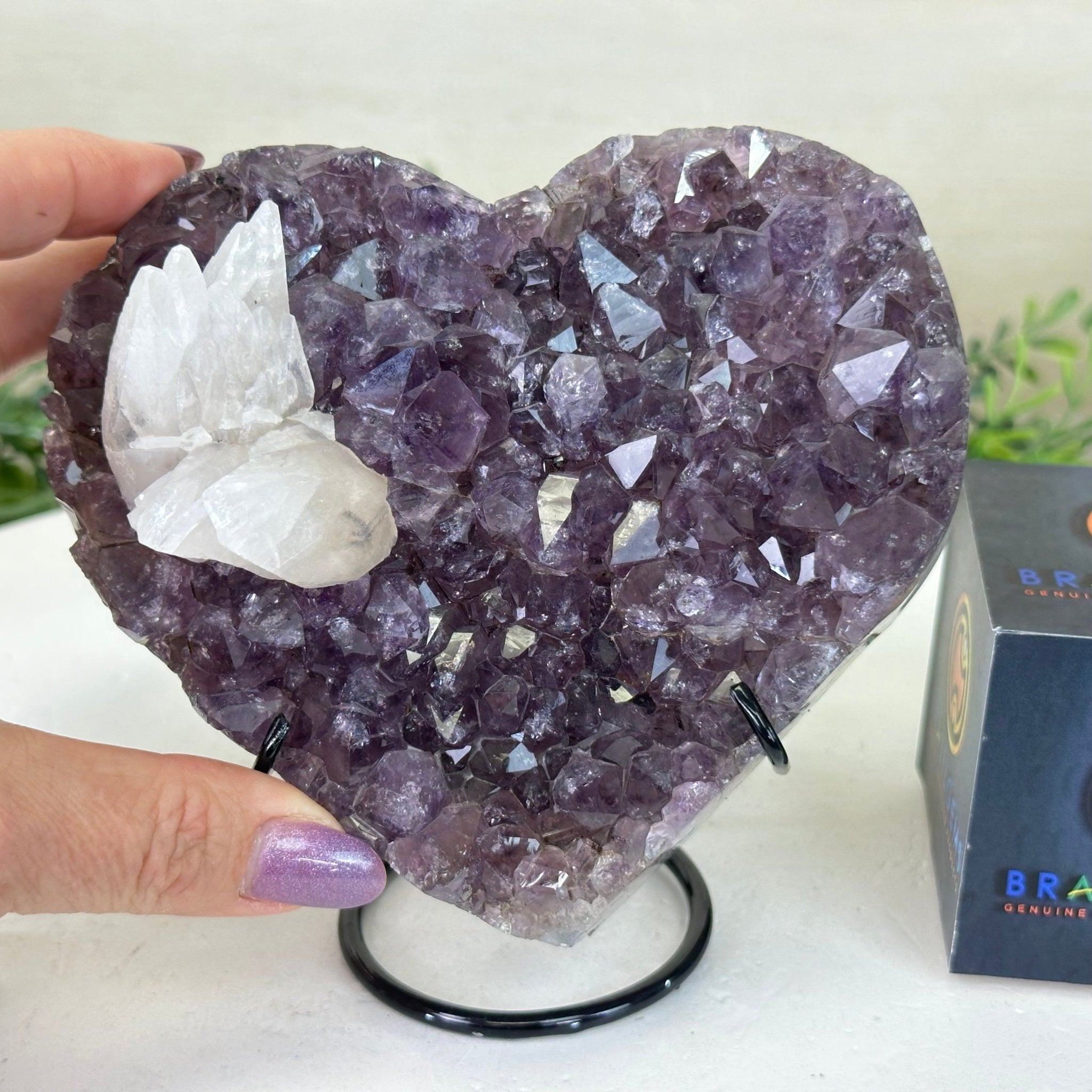 Amethyst Heart Geode on a Metal Stand, 2.5 lbs & 5.4" Tall #5463 - 0341 - Brazil GemsBrazil GemsAmethyst Heart Geode on a Metal Stand, 2.5 lbs & 5.4" Tall #5463 - 0341Hearts5463 - 0341