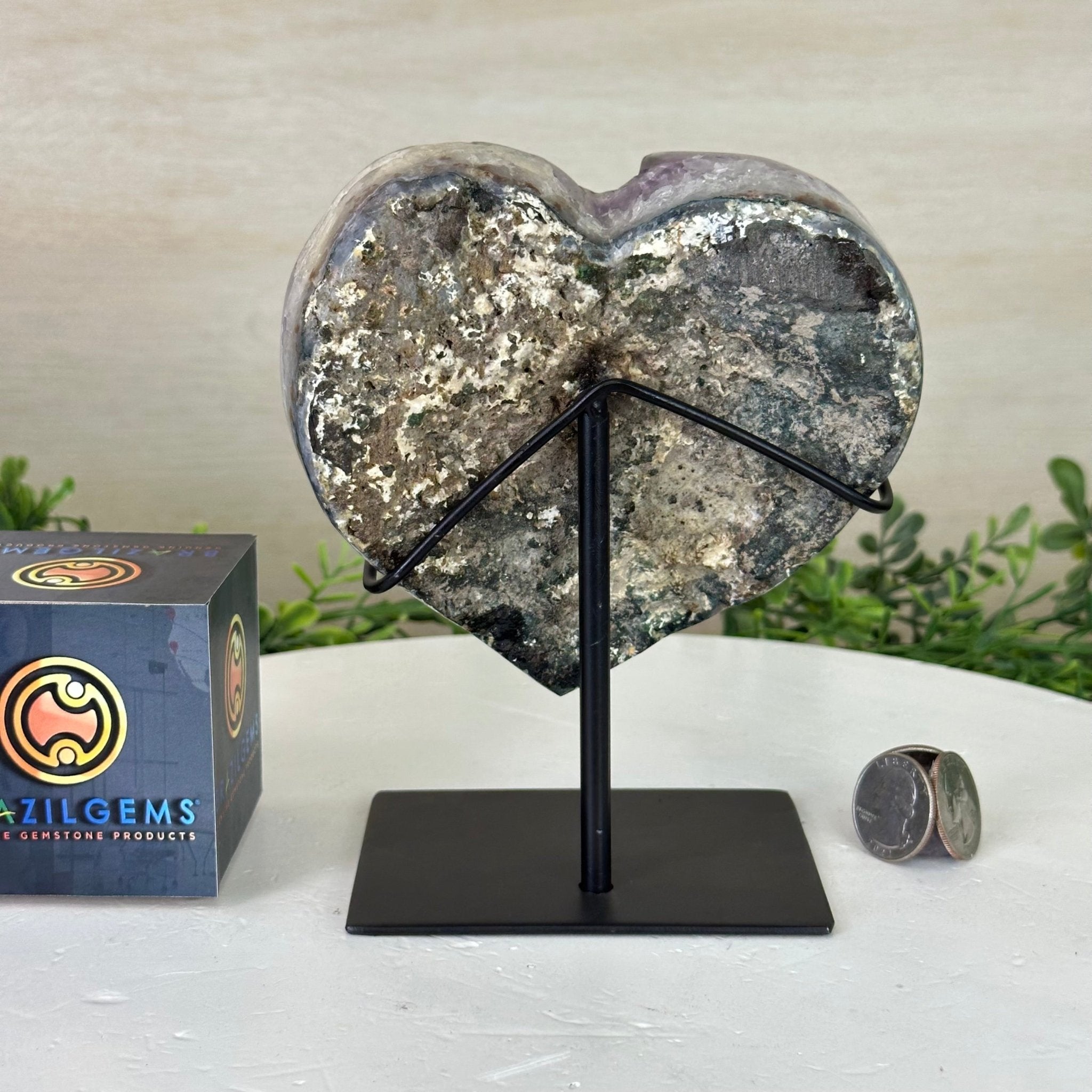 Amethyst Heart Geode on a Metal Stand, 2.7 lbs & 6.3" Tall #5463 - 0314 - Brazil GemsBrazil GemsAmethyst Heart Geode on a Metal Stand, 2.7 lbs & 6.3" Tall #5463 - 0314Hearts5463 - 0314