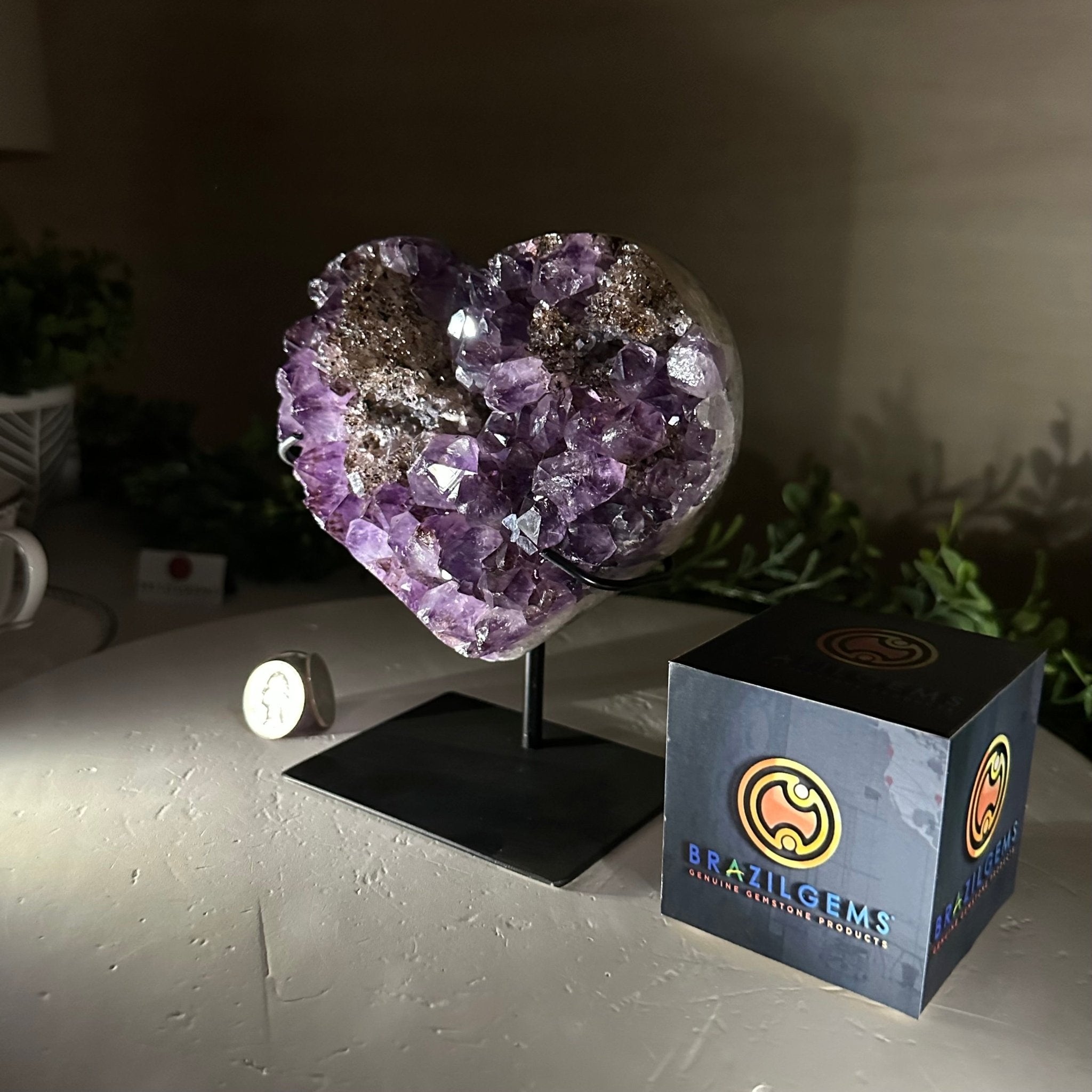 Amethyst Heart Geode on a Metal Stand, 2.7 lbs & 6.3" Tall #5463 - 0314 - Brazil GemsBrazil GemsAmethyst Heart Geode on a Metal Stand, 2.7 lbs & 6.3" Tall #5463 - 0314Hearts5463 - 0314