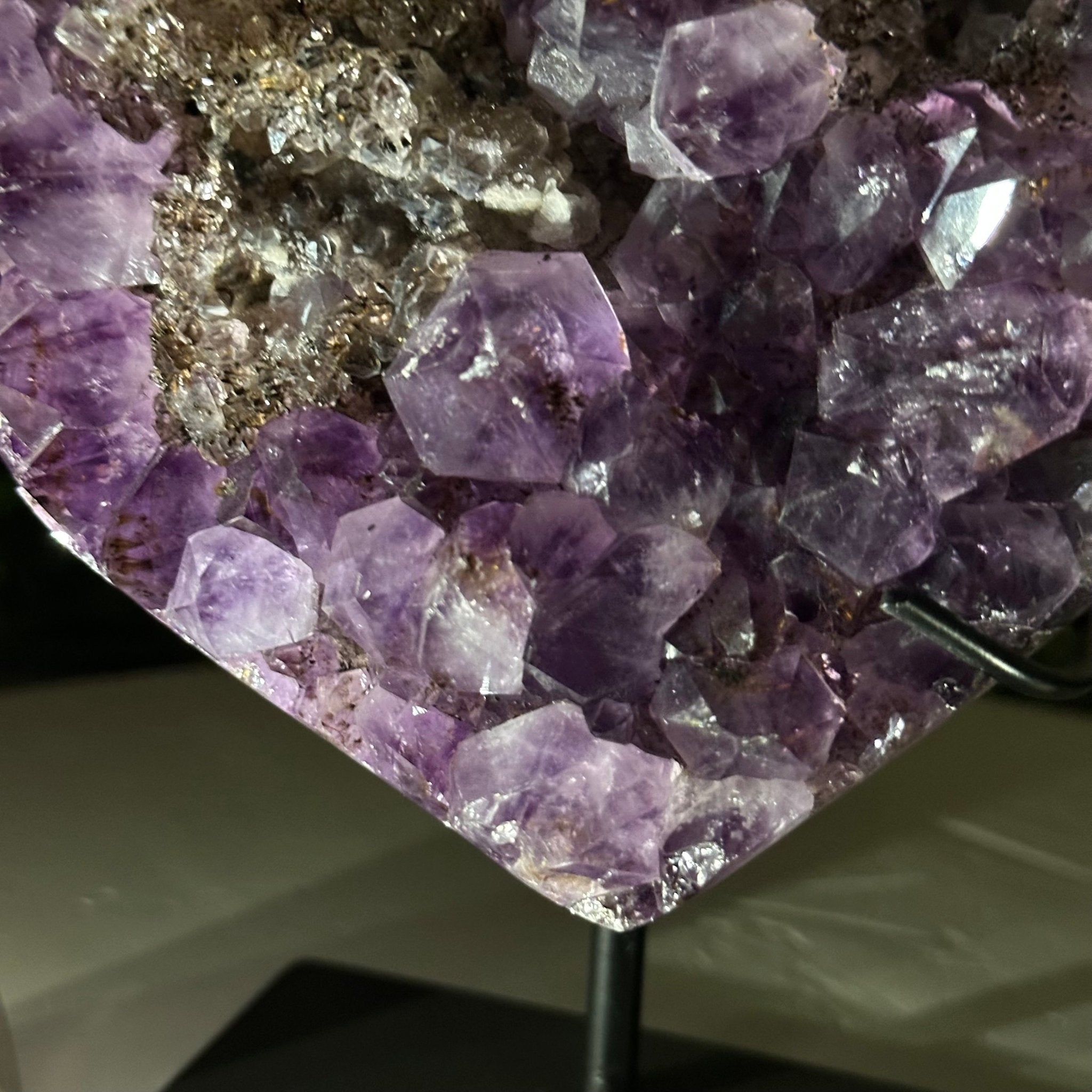 Amethyst Heart Geode on a Metal Stand, 2.7 lbs & 6.3" Tall #5463 - 0314 - Brazil GemsBrazil GemsAmethyst Heart Geode on a Metal Stand, 2.7 lbs & 6.3" Tall #5463 - 0314Hearts5463 - 0314