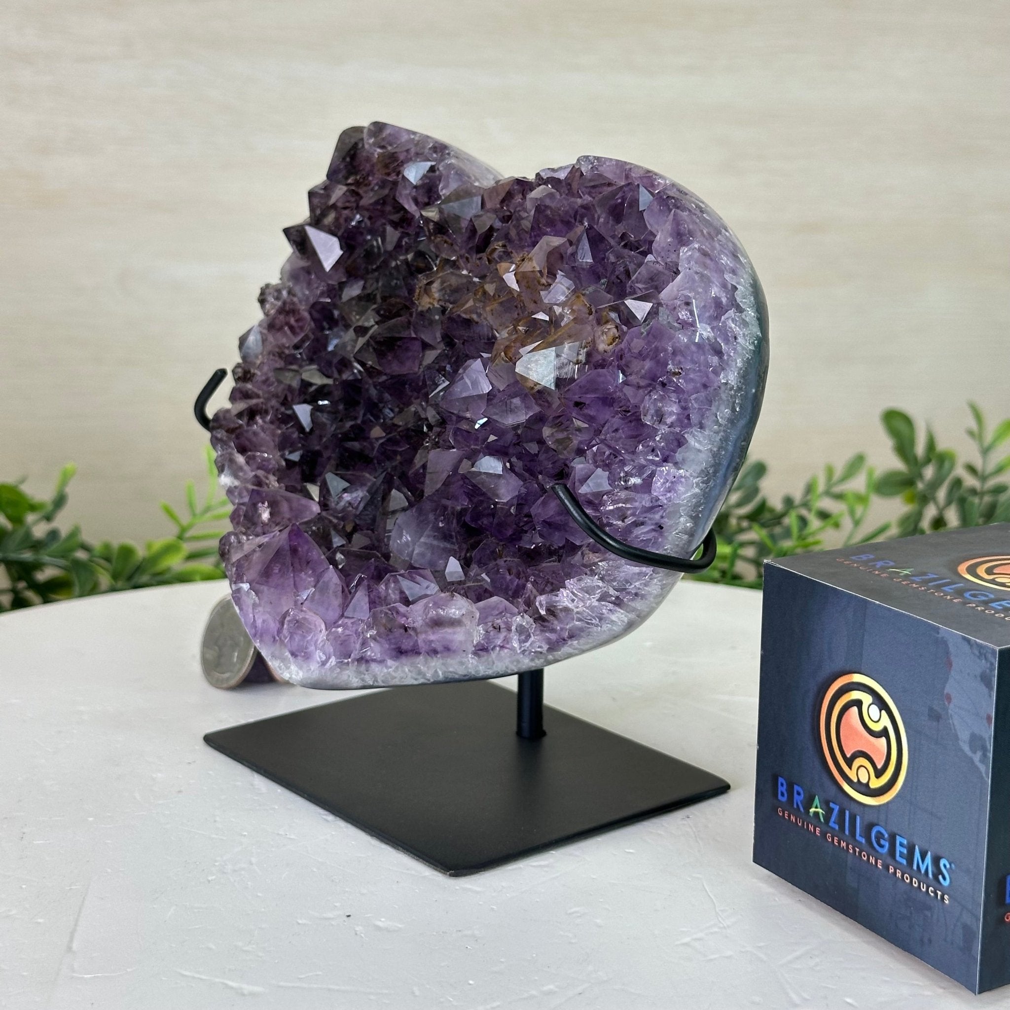 Amethyst Heart Geode on a Metal Stand, 2.9 lbs & 5.8" Tall #5463 - 0316 - Brazil GemsBrazil GemsAmethyst Heart Geode on a Metal Stand, 2.9 lbs & 5.8" Tall #5463 - 0316Hearts5463 - 0316