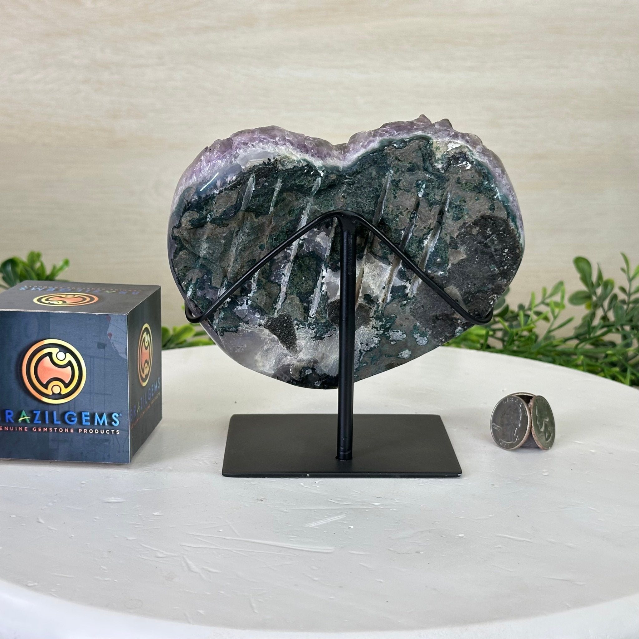 Amethyst Heart Geode on a Metal Stand, 2.9 lbs & 5.8" Tall #5463 - 0316 - Brazil GemsBrazil GemsAmethyst Heart Geode on a Metal Stand, 2.9 lbs & 5.8" Tall #5463 - 0316Hearts5463 - 0316