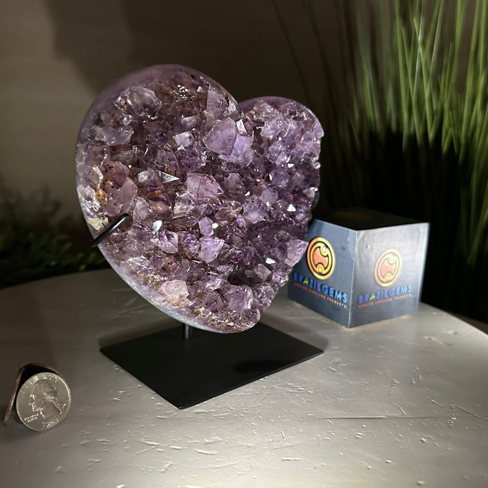 Amethyst Heart Geode on a Metal Stand, 2.9 lbs & 6.1" Tall #5463 - 0315 - Brazil GemsBrazil GemsAmethyst Heart Geode on a Metal Stand, 2.9 lbs & 6.1" Tall #5463 - 0315Hearts5463 - 0315