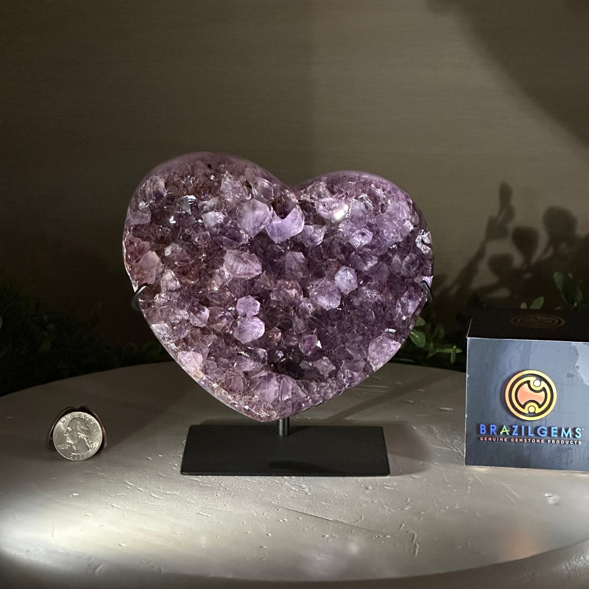 Amethyst Heart Geode on a Metal Stand, 2.9 lbs & 6.1" Tall #5463 - 0315 - Brazil GemsBrazil GemsAmethyst Heart Geode on a Metal Stand, 2.9 lbs & 6.1" Tall #5463 - 0315Hearts5463 - 0315