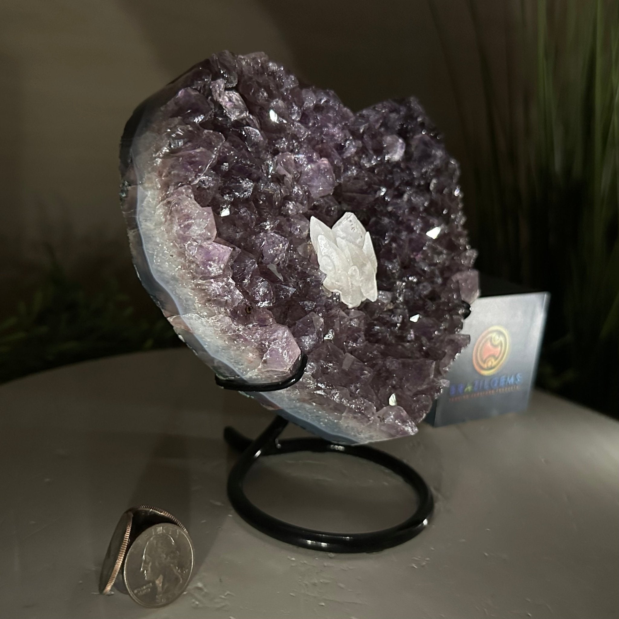 Amethyst Heart Geode on a Metal Stand, 3 lbs & 6.6" Tall #5463 - 0343 - Brazil GemsBrazil GemsAmethyst Heart Geode on a Metal Stand, 3 lbs & 6.6" Tall #5463 - 0343Hearts5463 - 0343