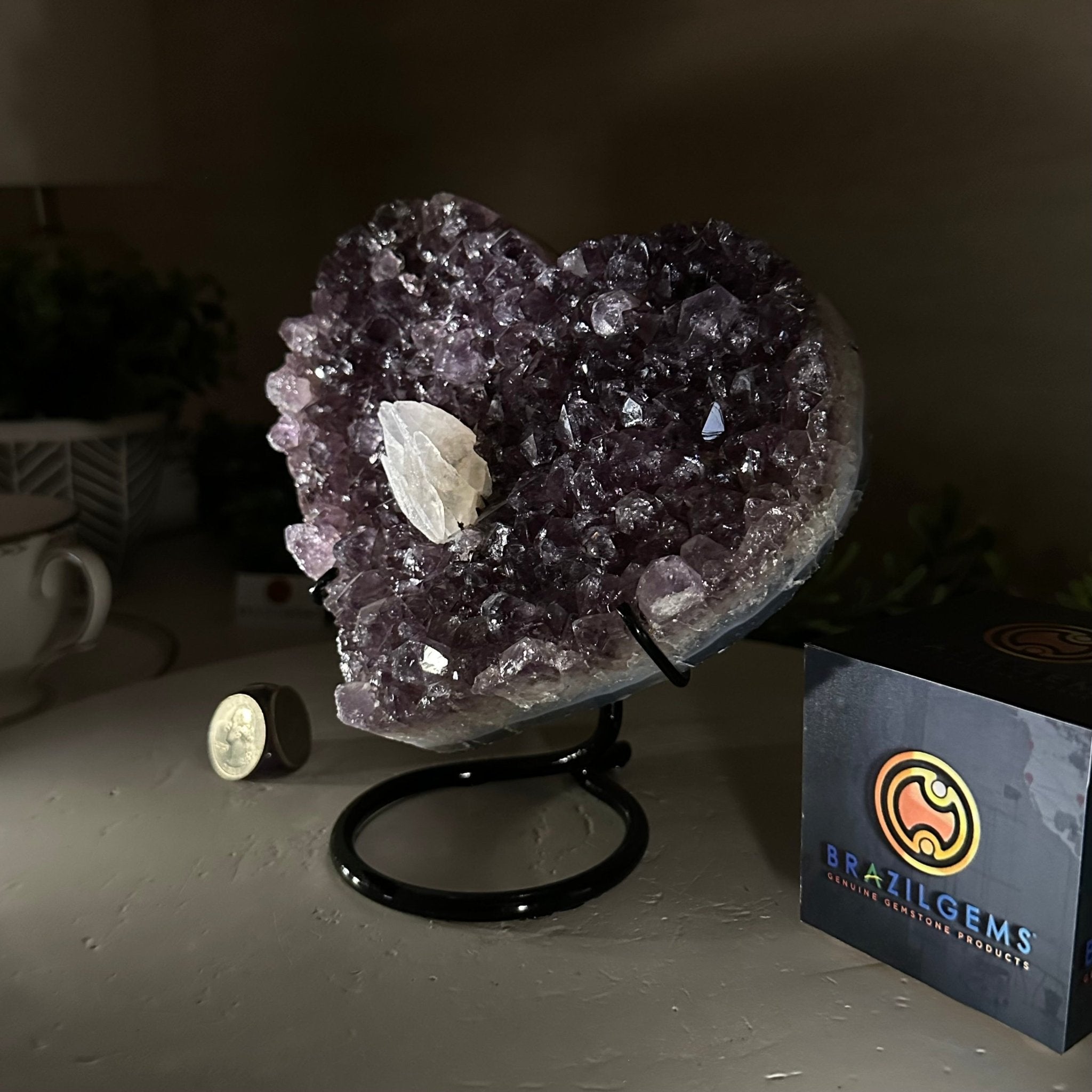 Amethyst Heart Geode on a Metal Stand, 3 lbs & 6.6" Tall #5463 - 0343 - Brazil GemsBrazil GemsAmethyst Heart Geode on a Metal Stand, 3 lbs & 6.6" Tall #5463 - 0343Hearts5463 - 0343