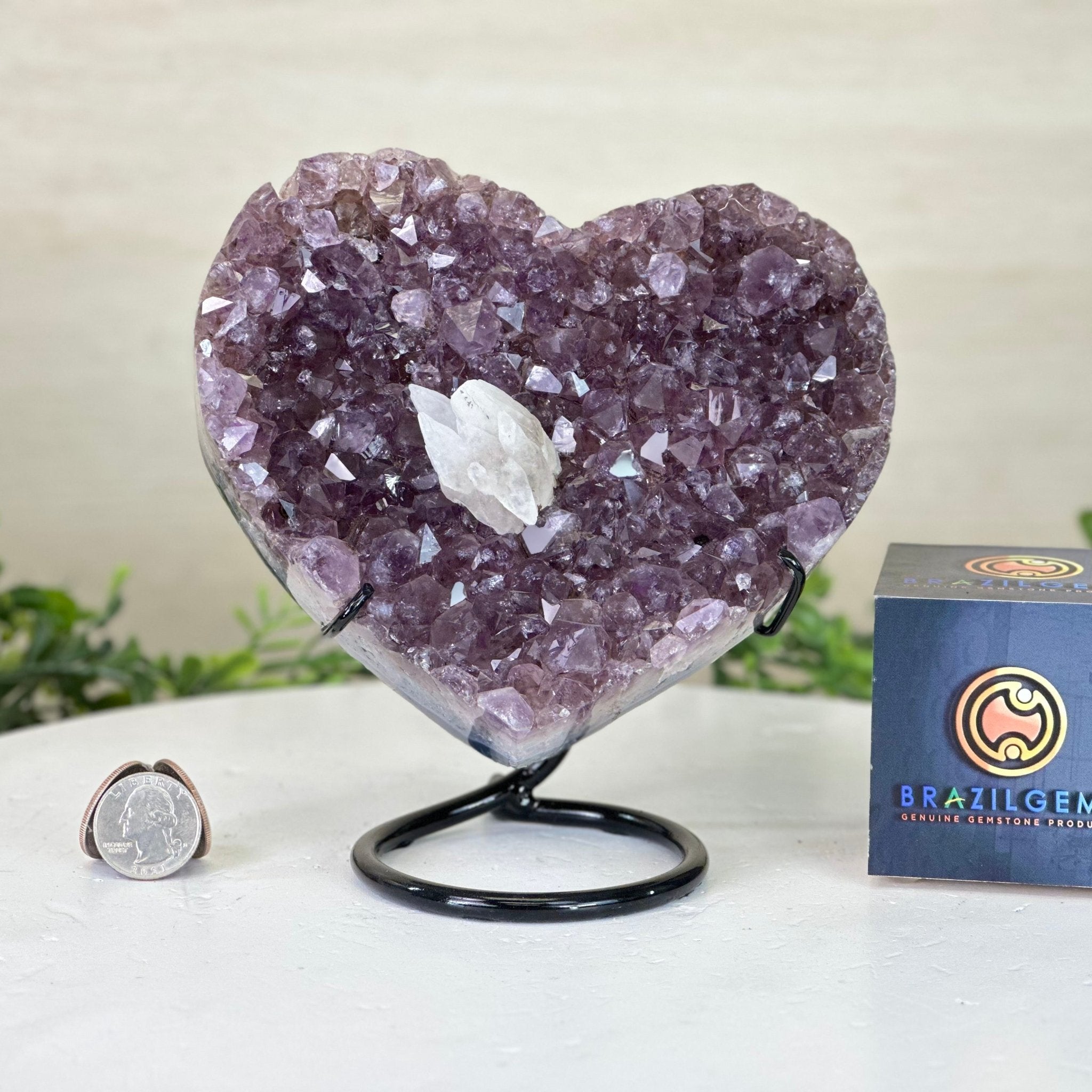 Amethyst Heart Geode on a Metal Stand, 3 lbs & 6.6" Tall #5463 - 0343 - Brazil GemsBrazil GemsAmethyst Heart Geode on a Metal Stand, 3 lbs & 6.6" Tall #5463 - 0343Hearts5463 - 0343