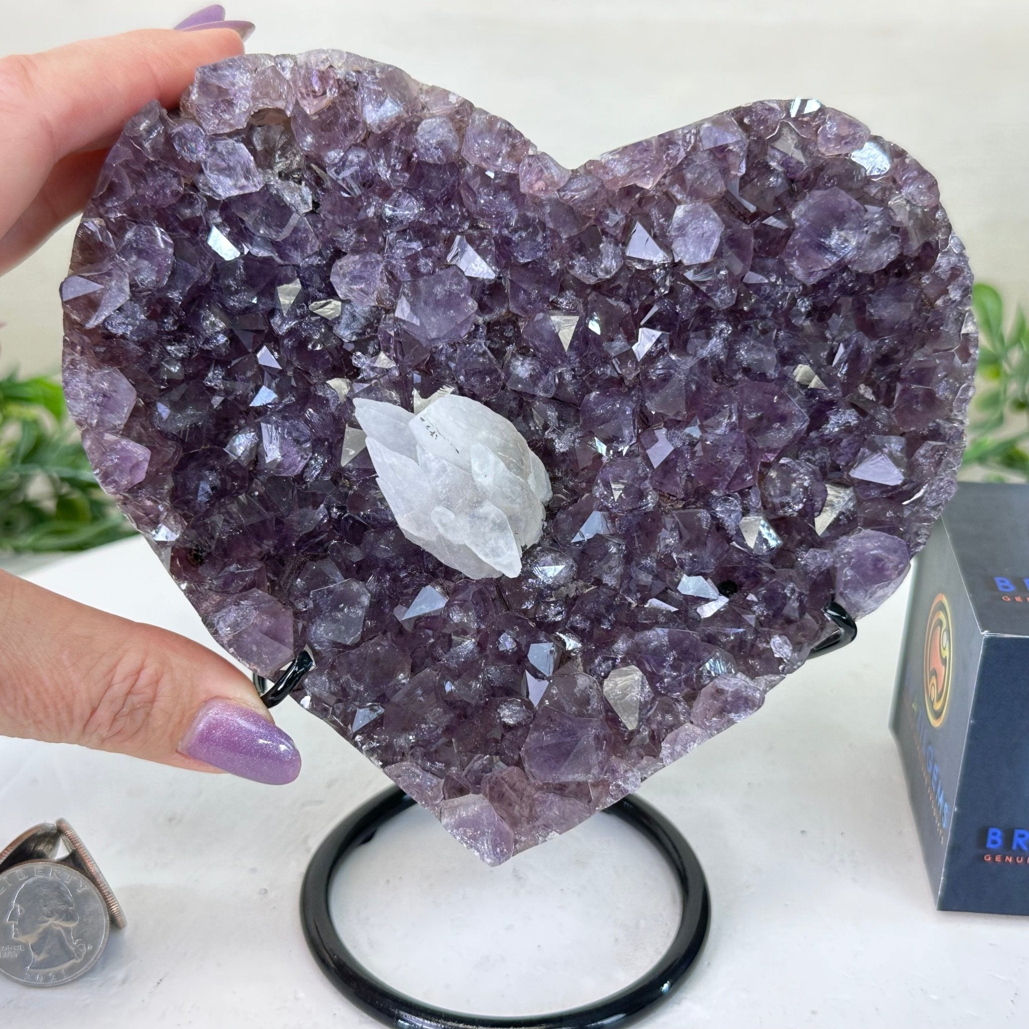 Amethyst Heart Geode on a Metal Stand, 3 lbs & 6.6" Tall #5463 - 0343 - Brazil GemsBrazil GemsAmethyst Heart Geode on a Metal Stand, 3 lbs & 6.6" Tall #5463 - 0343Hearts5463 - 0343