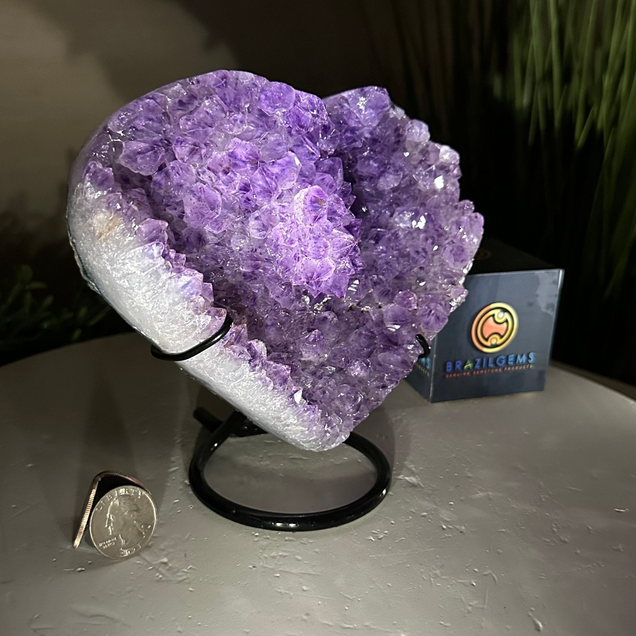 Amethyst Heart Geode on a Metal Stand, 3.1 lbs & 6.1" Tall #5463 - 0344 - Brazil GemsBrazil GemsAmethyst Heart Geode on a Metal Stand, 3.1 lbs & 6.1" Tall #5463 - 0344Hearts5463 - 0344