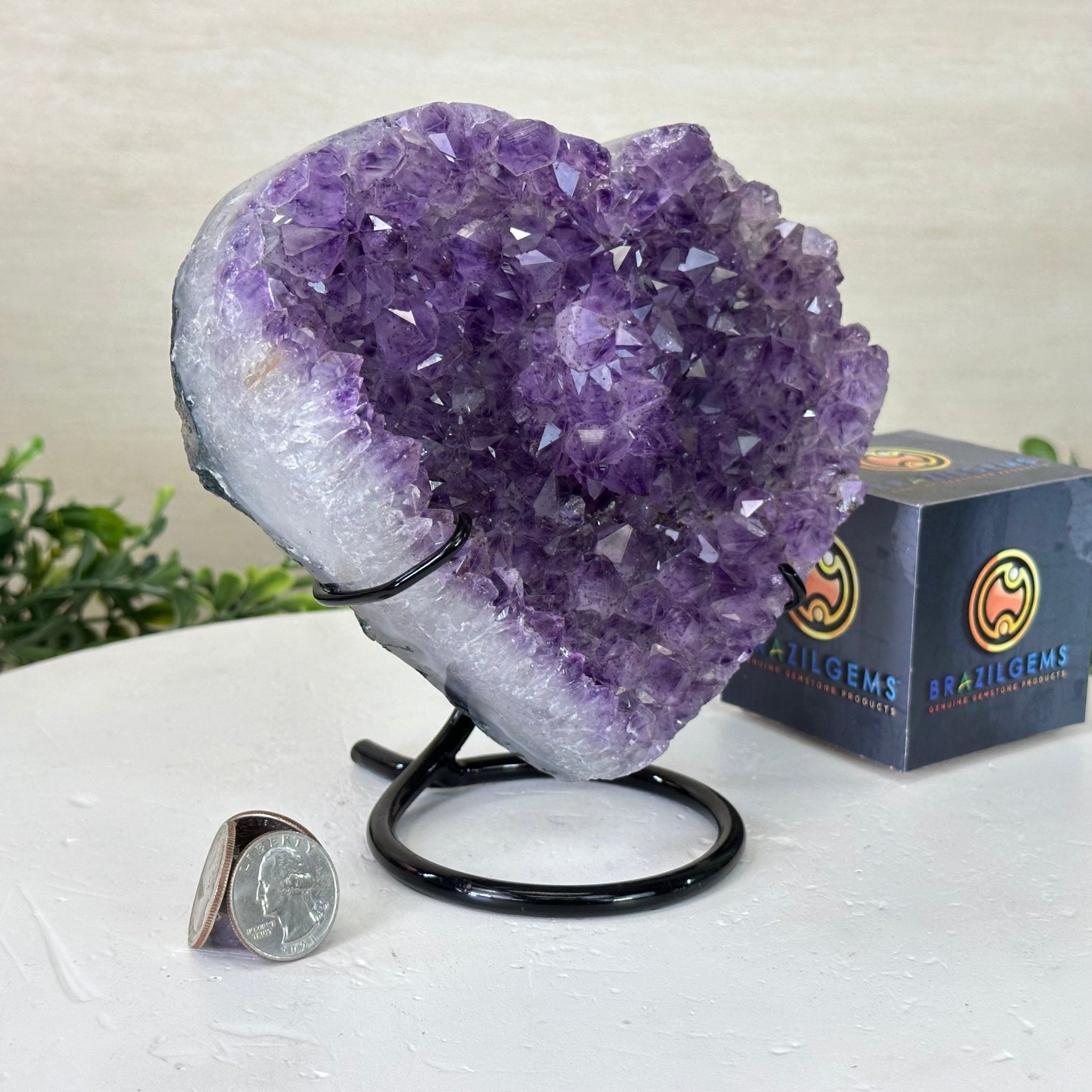 Amethyst Heart Geode on a Metal Stand, 3.1 lbs & 6.1" Tall #5463 - 0344 - Brazil GemsBrazil GemsAmethyst Heart Geode on a Metal Stand, 3.1 lbs & 6.1" Tall #5463 - 0344Hearts5463 - 0344