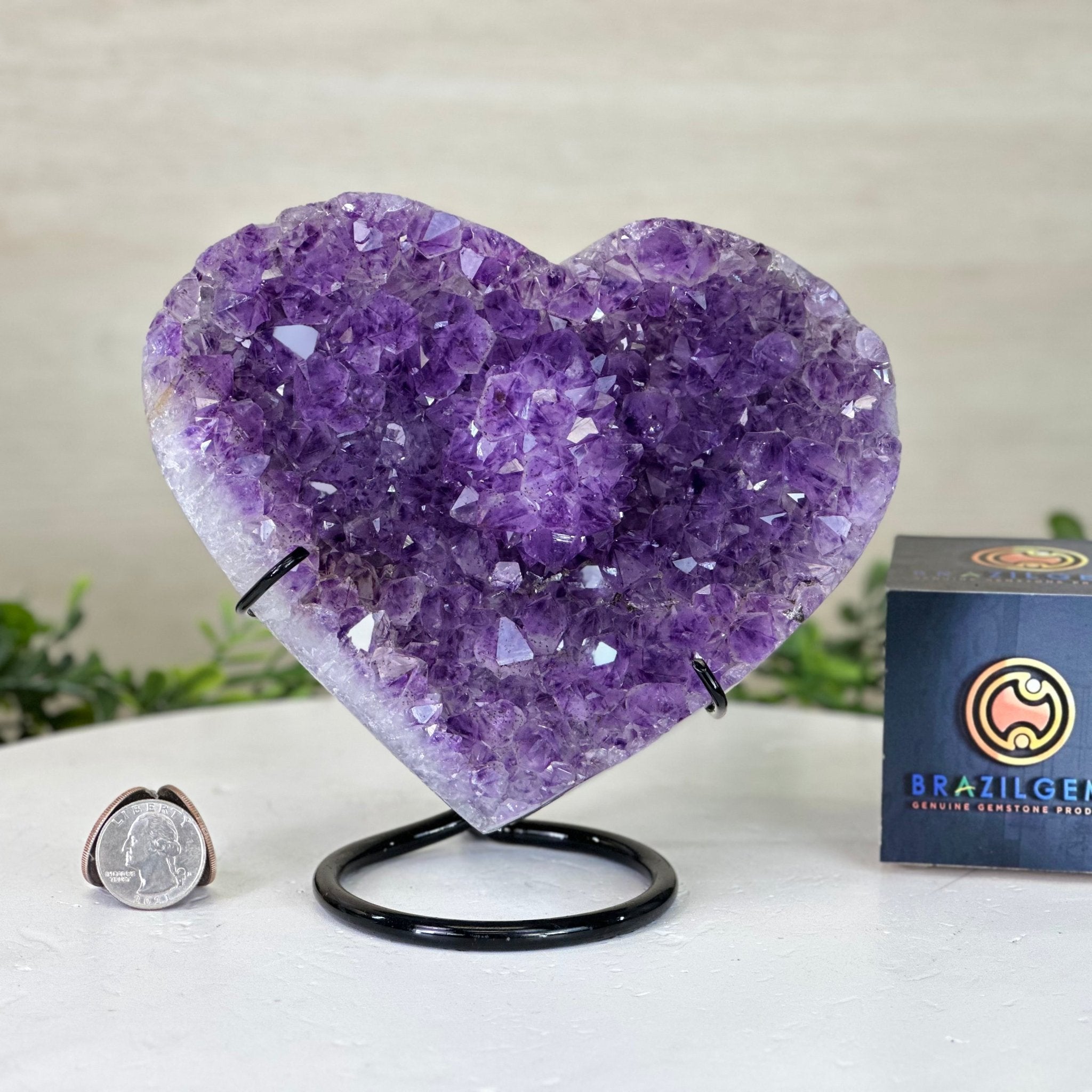 Amethyst Heart Geode on a Metal Stand, 3.1 lbs & 6.1" Tall #5463 - 0344 - Brazil GemsBrazil GemsAmethyst Heart Geode on a Metal Stand, 3.1 lbs & 6.1" Tall #5463 - 0344Hearts5463 - 0344