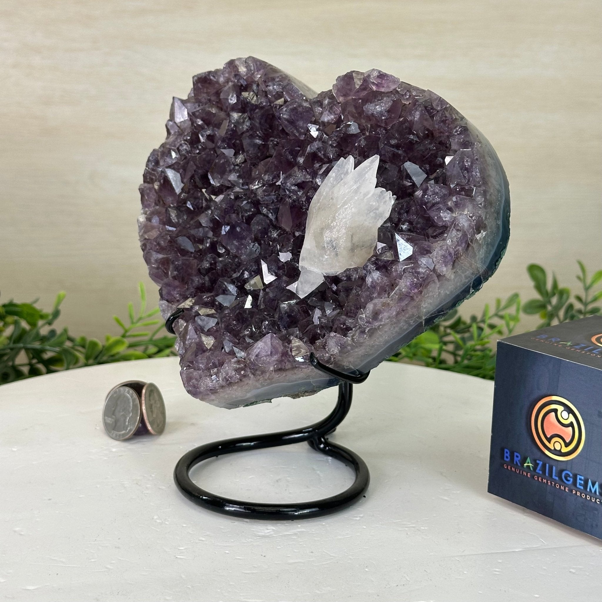 Amethyst Heart Geode on a Metal Stand, 3.3 lbs & 6.7" Tall #5463 - 0345 - Brazil GemsBrazil GemsAmethyst Heart Geode on a Metal Stand, 3.3 lbs & 6.7" Tall #5463 - 0345Hearts5463 - 0345