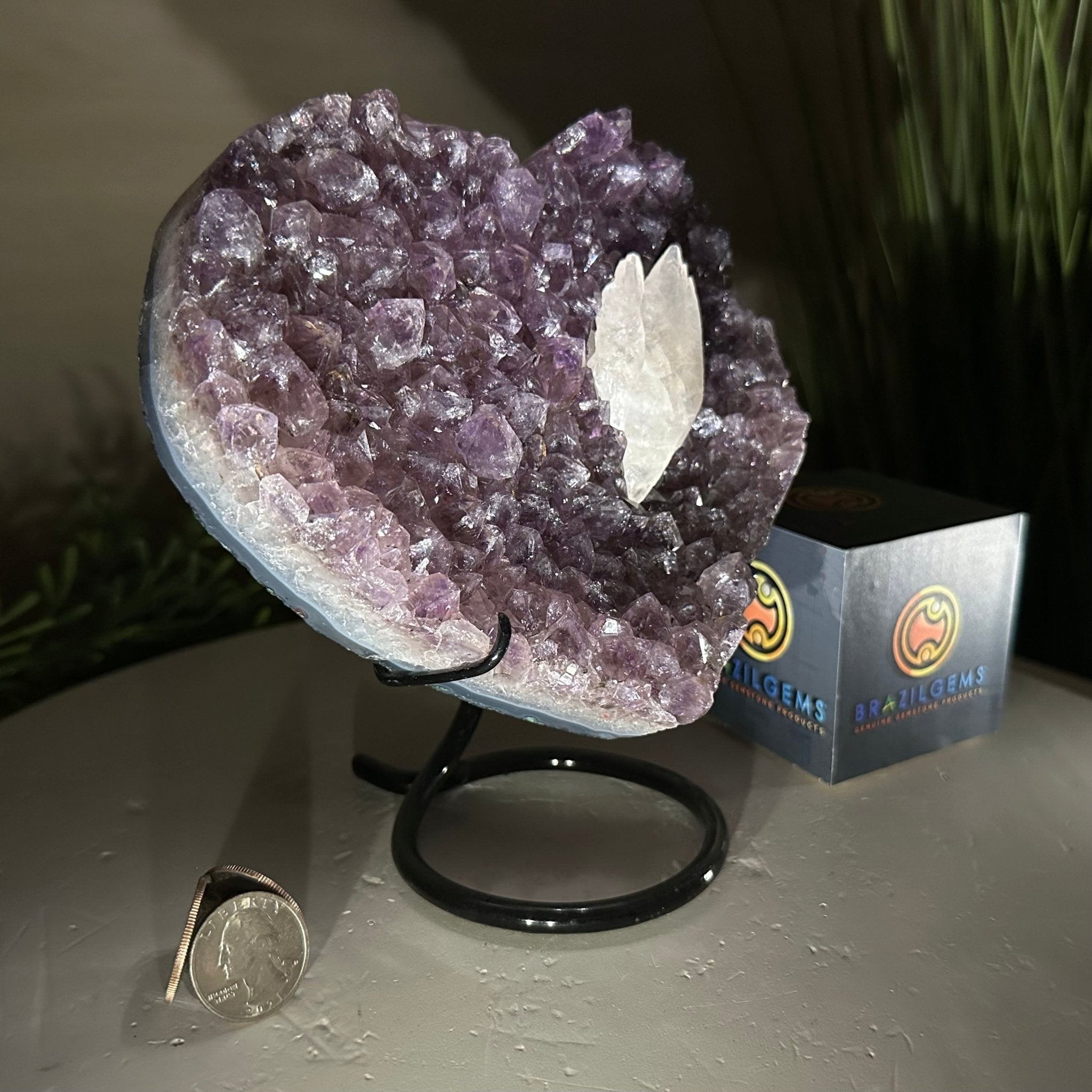 Amethyst Heart Geode on a Metal Stand, 3.3 lbs & 6.7" Tall #5463 - 0345 - Brazil GemsBrazil GemsAmethyst Heart Geode on a Metal Stand, 3.3 lbs & 6.7" Tall #5463 - 0345Hearts5463 - 0345