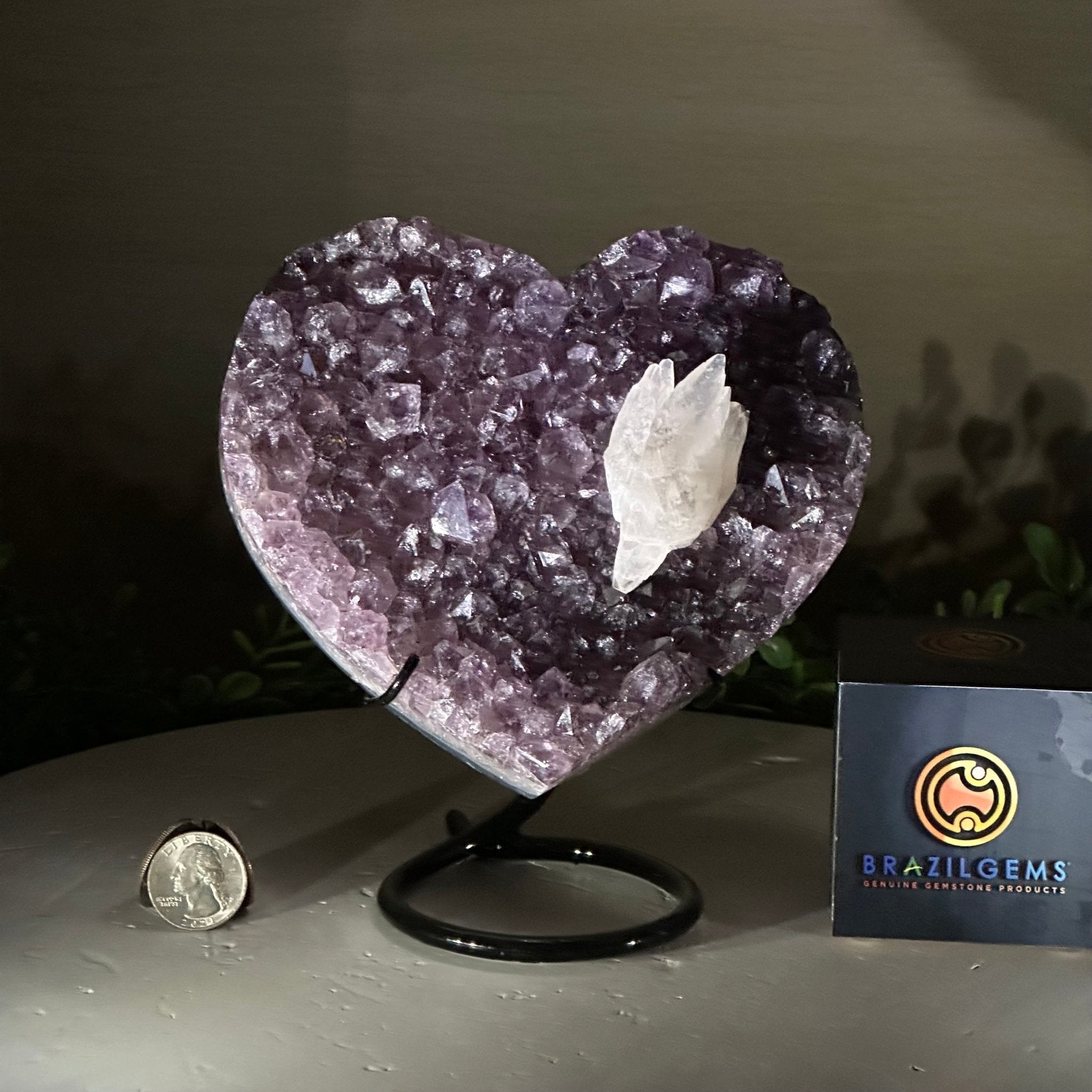 Amethyst Heart Geode on a Metal Stand, 3.3 lbs & 6.7" Tall #5463 - 0345 - Brazil GemsBrazil GemsAmethyst Heart Geode on a Metal Stand, 3.3 lbs & 6.7" Tall #5463 - 0345Hearts5463 - 0345