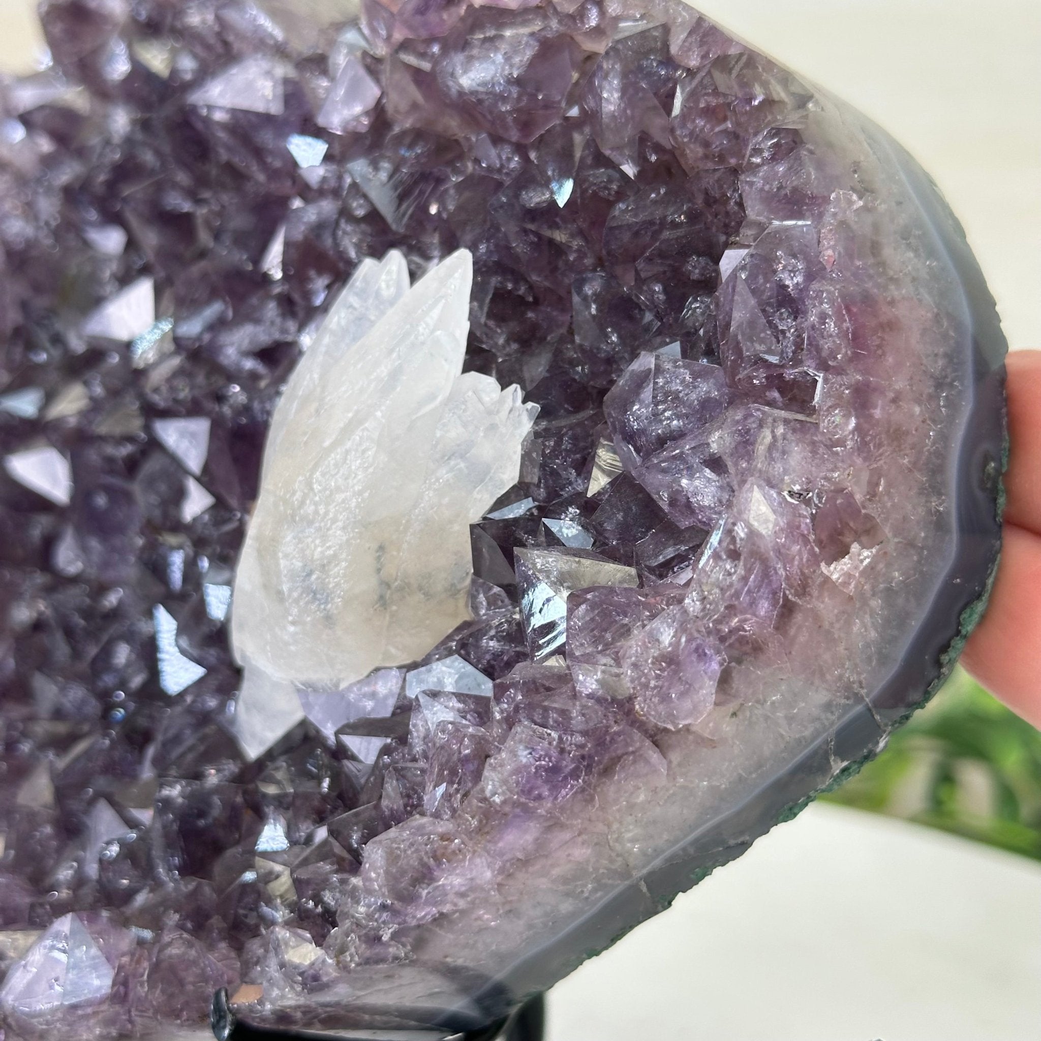 Amethyst Heart Geode on a Metal Stand, 3.3 lbs & 6.7" Tall #5463 - 0345 - Brazil GemsBrazil GemsAmethyst Heart Geode on a Metal Stand, 3.3 lbs & 6.7" Tall #5463 - 0345Hearts5463 - 0345