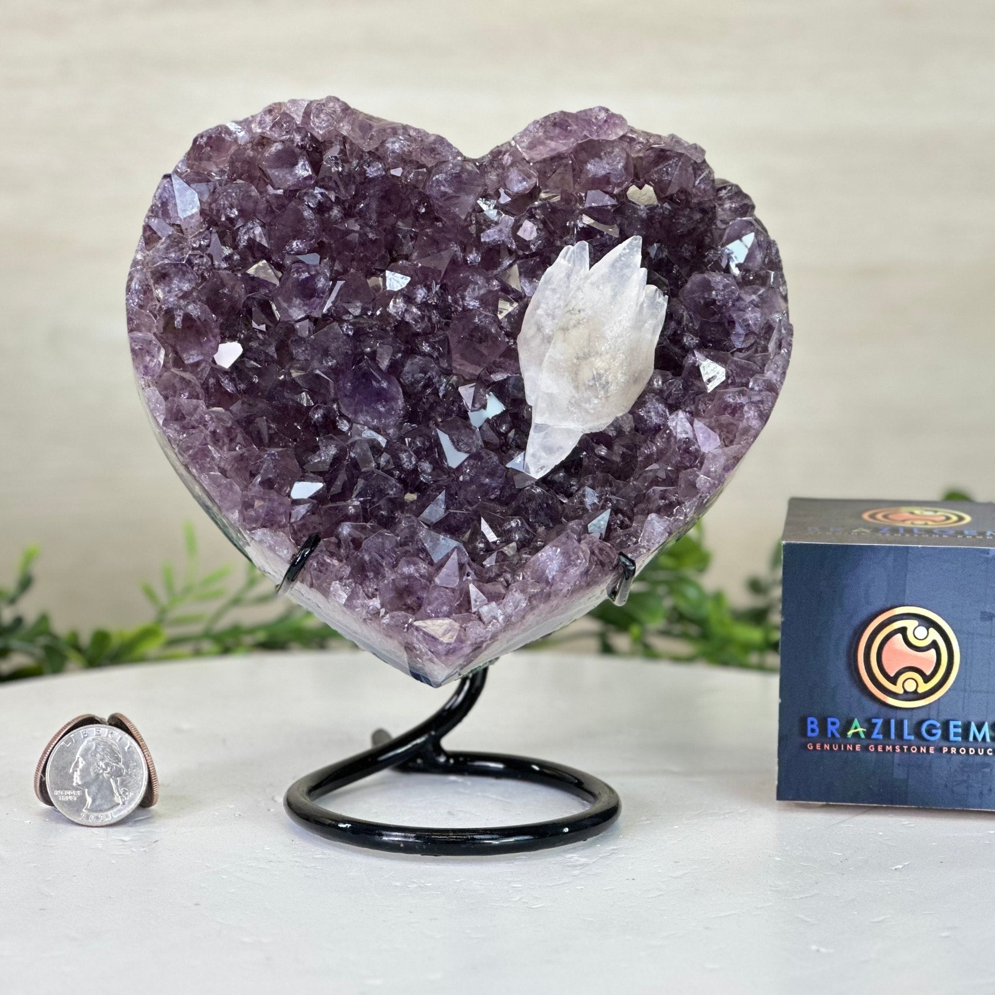 Amethyst Heart Geode on a Metal Stand, 3.3 lbs & 6.7" Tall #5463 - 0345 - Brazil GemsBrazil GemsAmethyst Heart Geode on a Metal Stand, 3.3 lbs & 6.7" Tall #5463 - 0345Hearts5463 - 0345